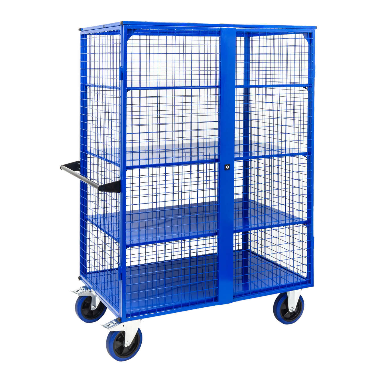 Lockable Mesh Cage Trolley (With Sheet Metal Shelves) - Image 3