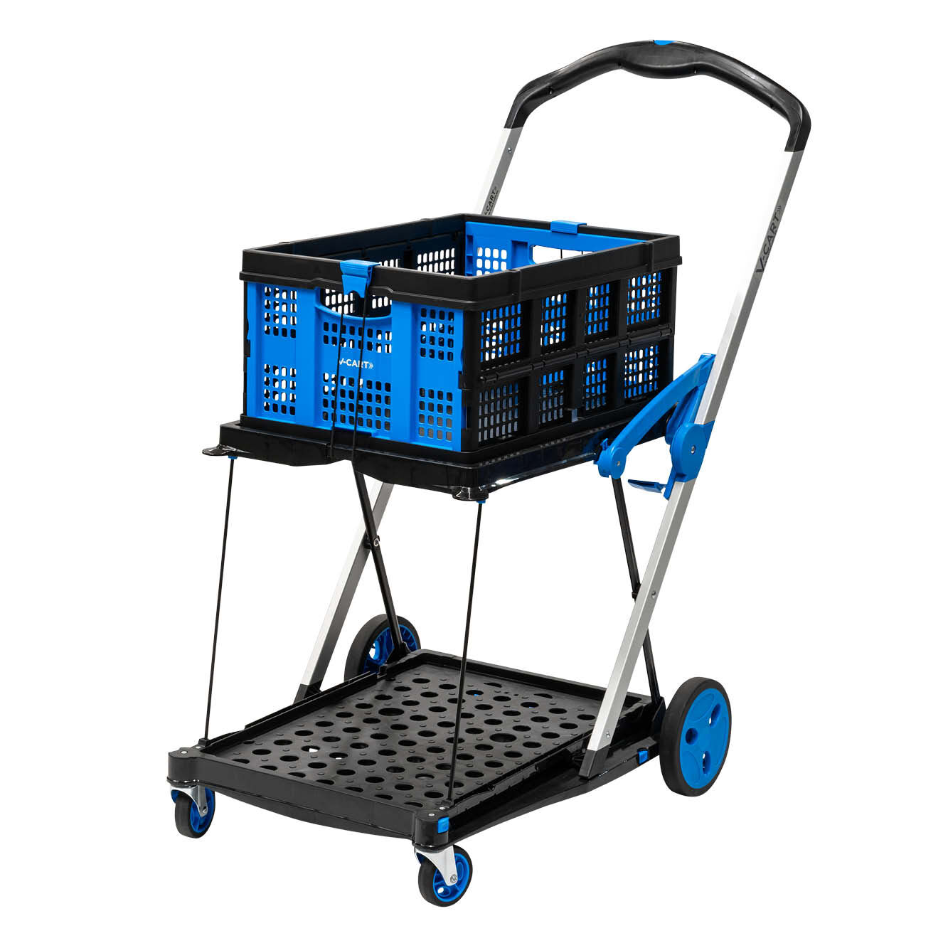 V-Cart Folding Plastic and Aluminium Trolley (includes 1 folding basket)