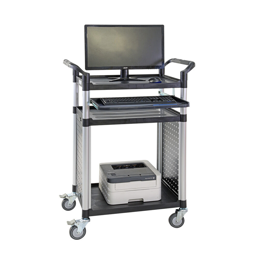 3 Tier Aluminium Framed Computer Cart with Slide Out Shelf
