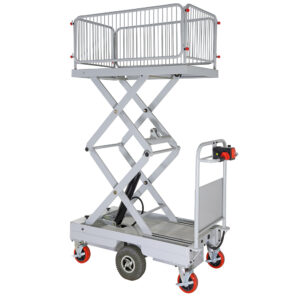 Self Propelled Electric Scissor Lift Trolley with Cage (double scissor)