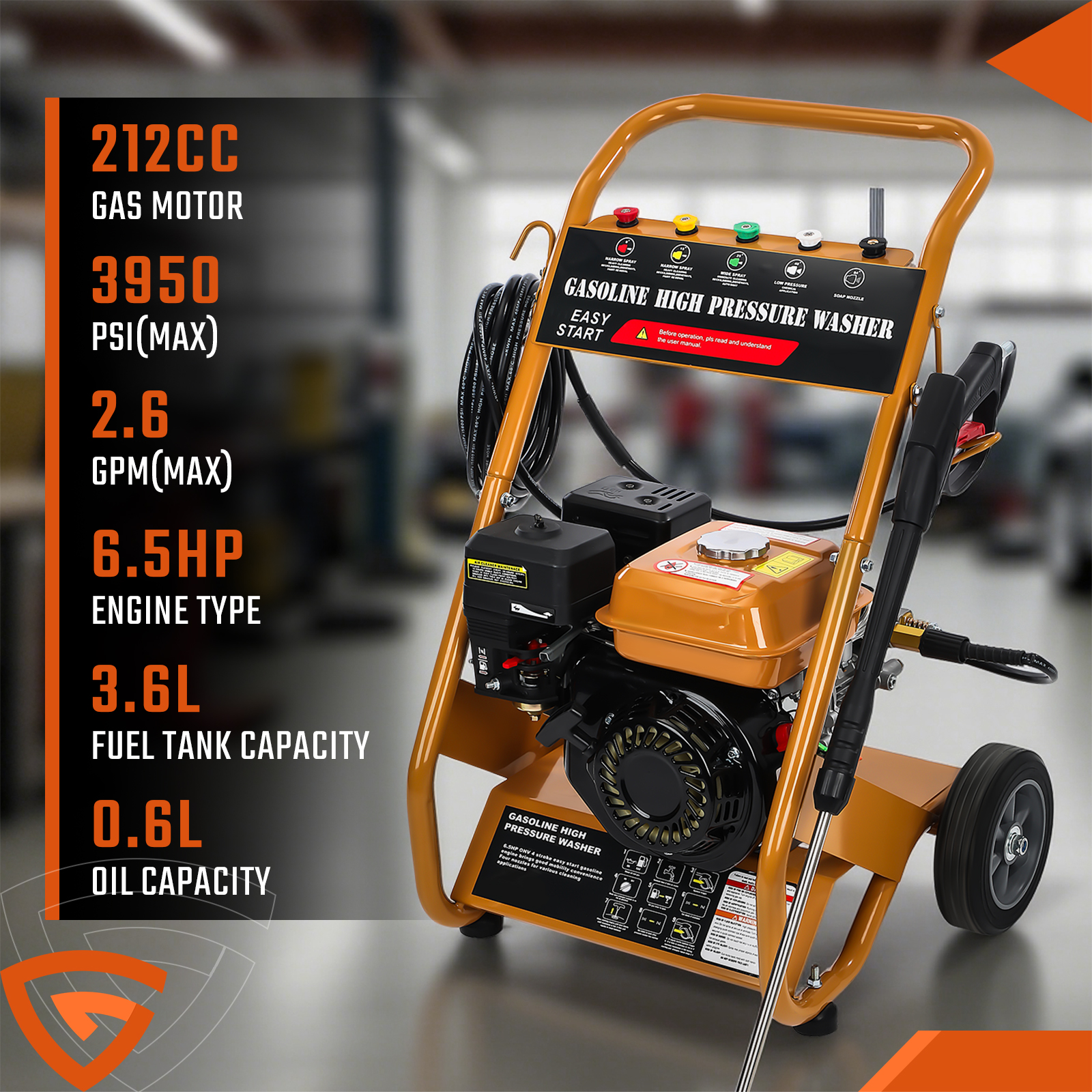 Gas Pressure Washer 5 Nozzles Gas Powered Washer 7HP 2.6 GPM 212cc