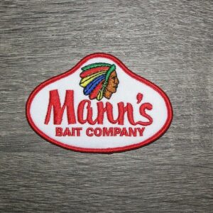 Mann's Bait Company Fishing Tackle Lure Embroidered Iron On Patch 3.25" x 2.25"