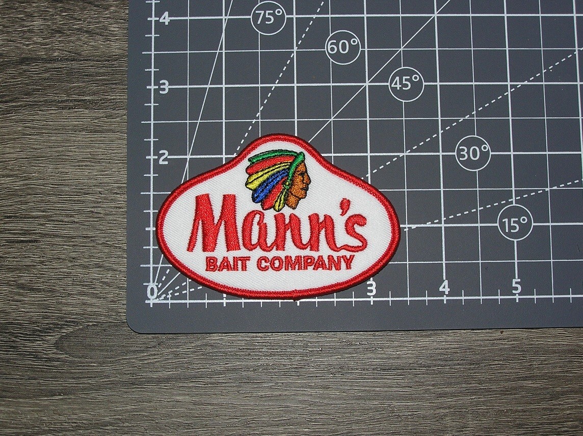 Mann's Bait Company Fishing Tackle Lure Embroidered Iron On Patch 3.25" x 2.25" - Image 2