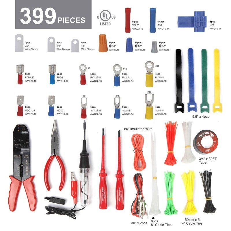 399 Piece Electrical Repair Kit Automotive Tools Crimping Tape Connectors Case - Image 3