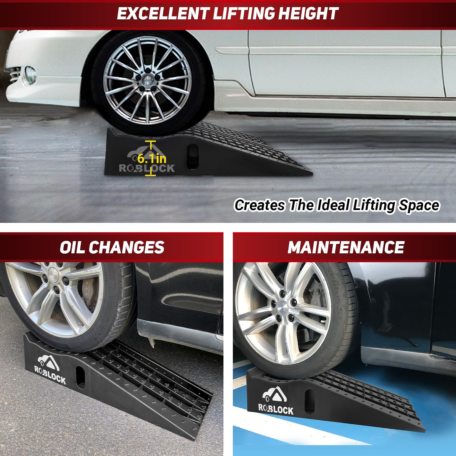 ROBLOCK Heavy Duty Low Profile Car Ramps for Oil Changes, Portable Car Ramps... - Image 3
