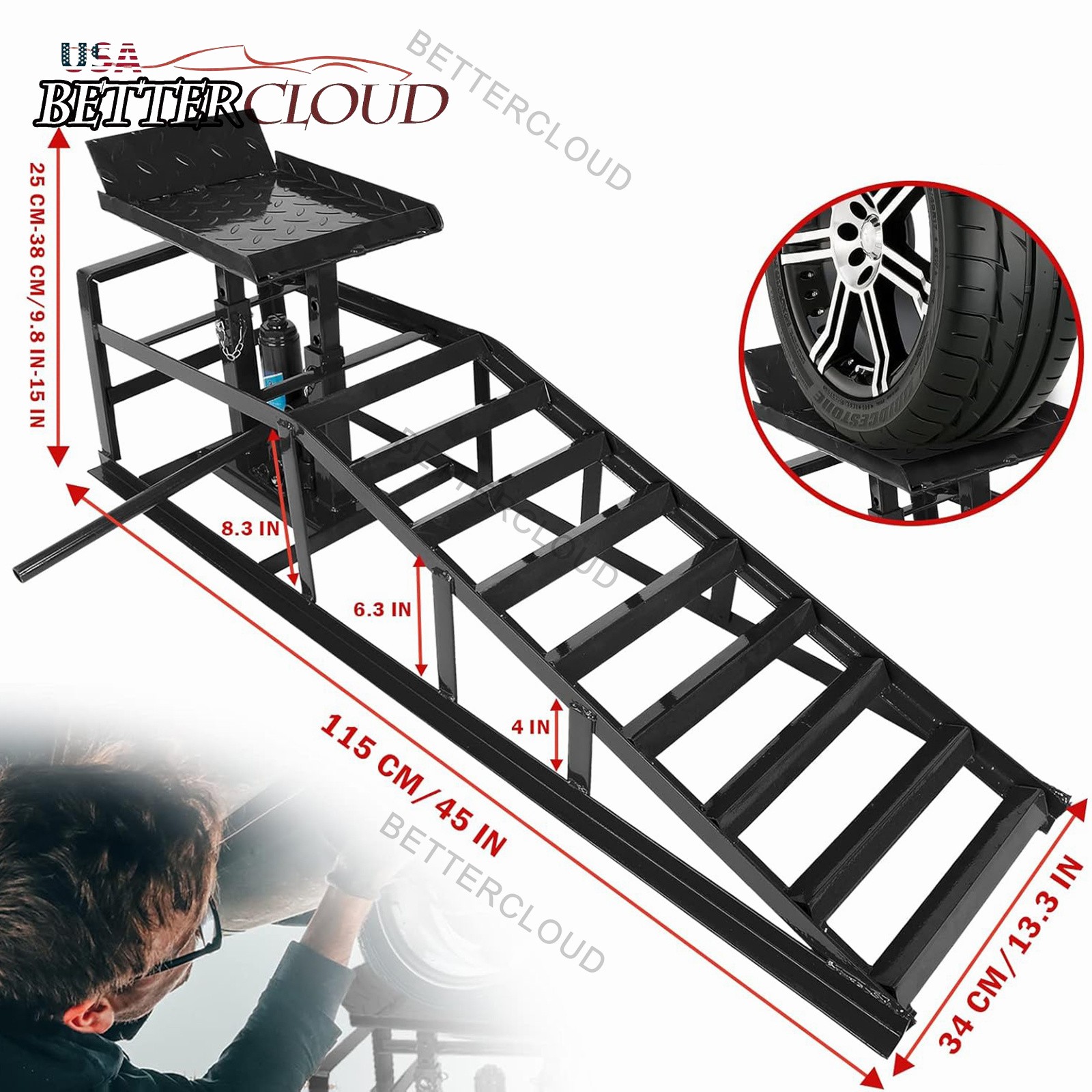 2 Pack Hydraulic Car Ramps 6600lbs 3T Low Profile Auto Car Truck Ramps Lift - Image 2