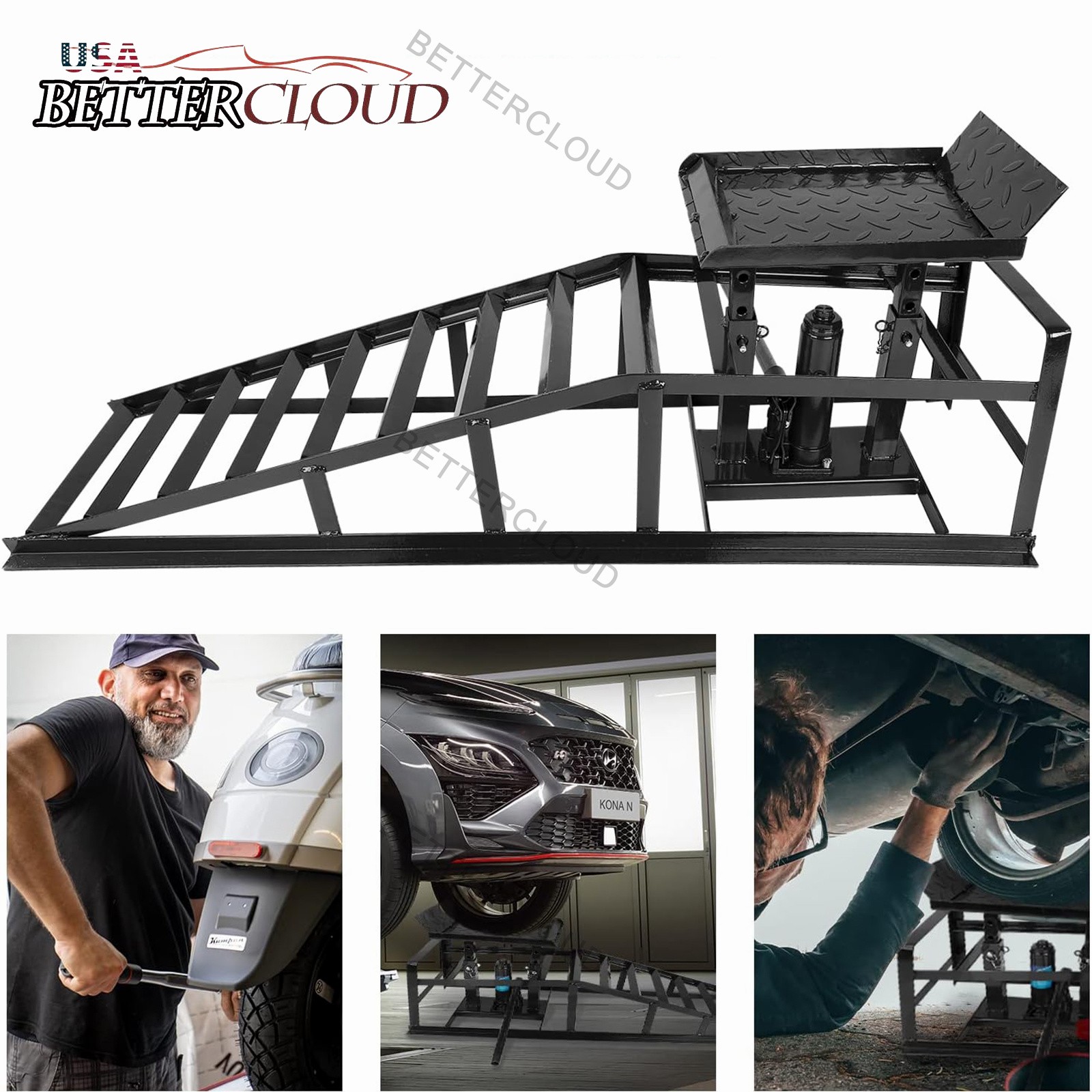 2 Pack Hydraulic Car Ramps 6600lbs 3T Low Profile Auto Car Truck Ramps Lift - Image 3