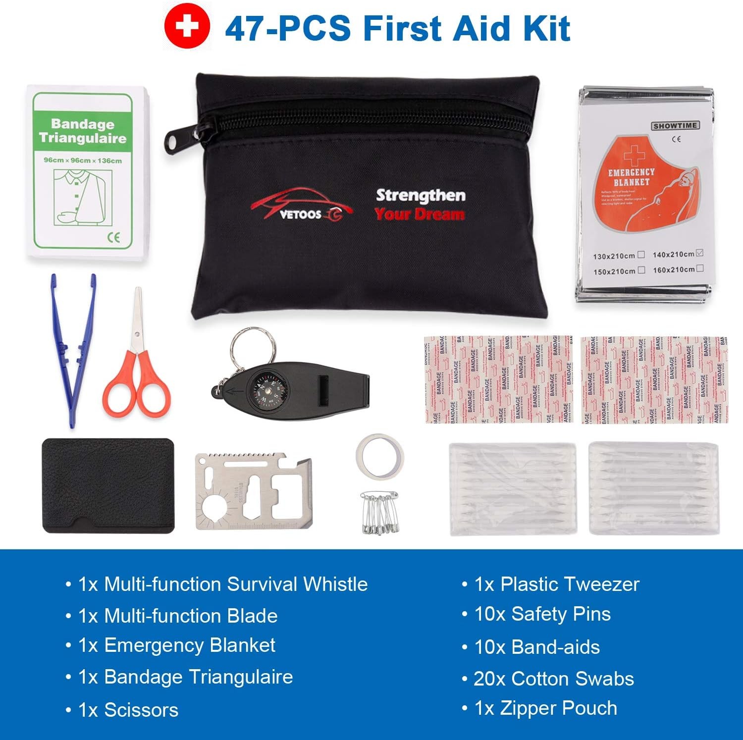 Roadside Emergency Car Kit with Jumper Cables, Auto Vehicle Safety Road Side Ass - Image 4