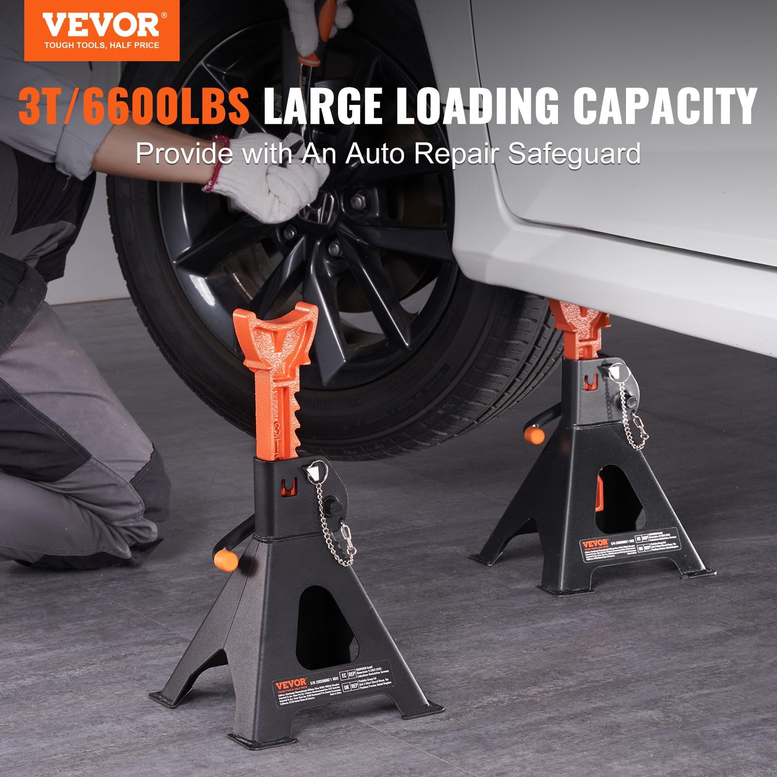 3 Ton Red Automotive Utility Jack Stands Adjustable Safe Car Lifting Tool - Image 2