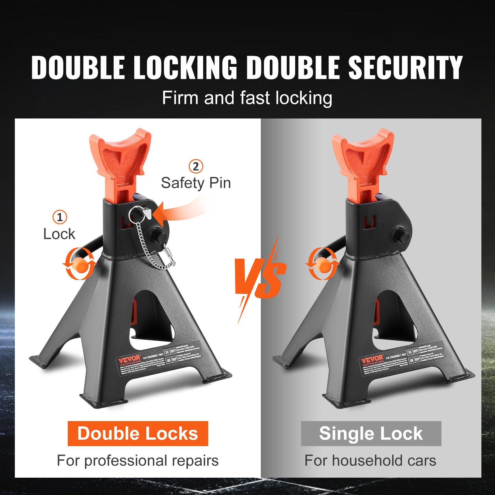 3 Ton Red Automotive Utility Jack Stands Adjustable Safe Car Lifting Tool - Image 3