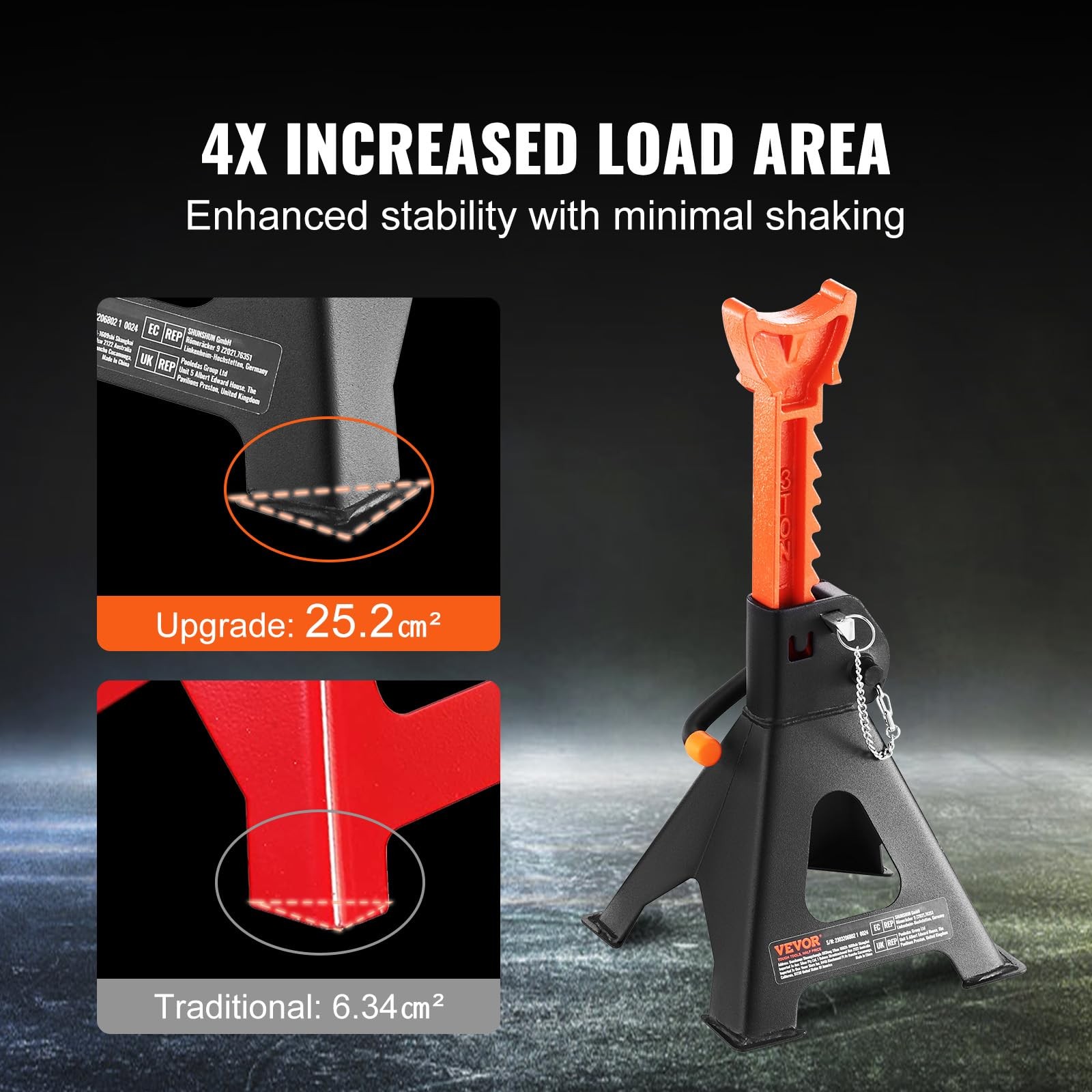 3 Ton Red Automotive Utility Jack Stands Adjustable Safe Car Lifting Tool - Image 4