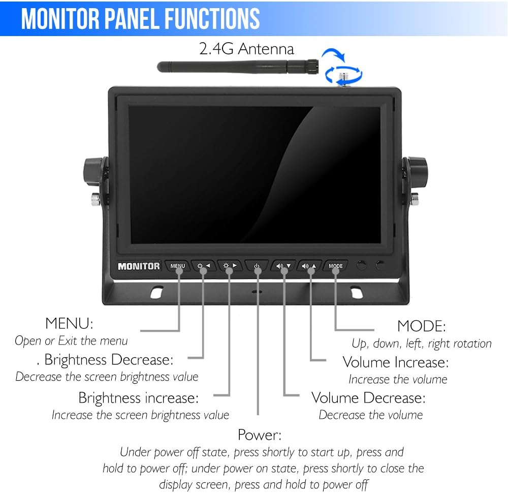 7" Wireless Vehicle Safety Monitor with Night Vision for Bus, Truck, Van - Image 2