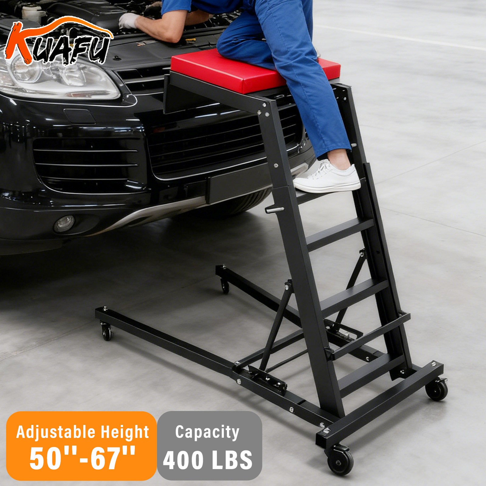 Foldable Automotive Topside Creeper Adjustable Height Movable Ladder 400Lbs