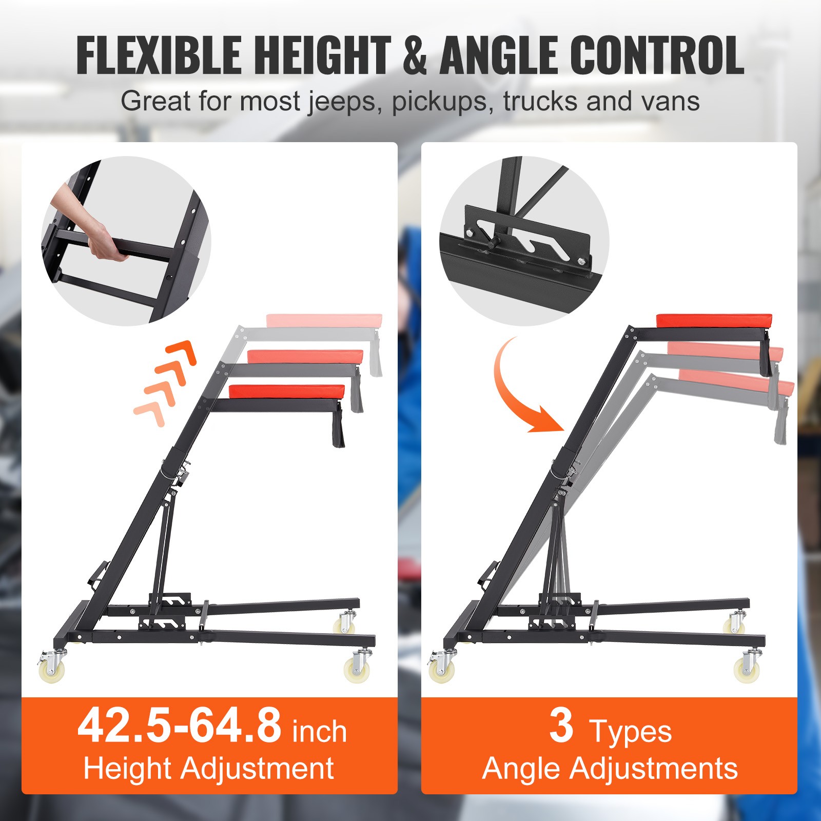 Automotive Topside Creeper 400LBS Adjustable Height Movable with 4 Wheels - Image 3
