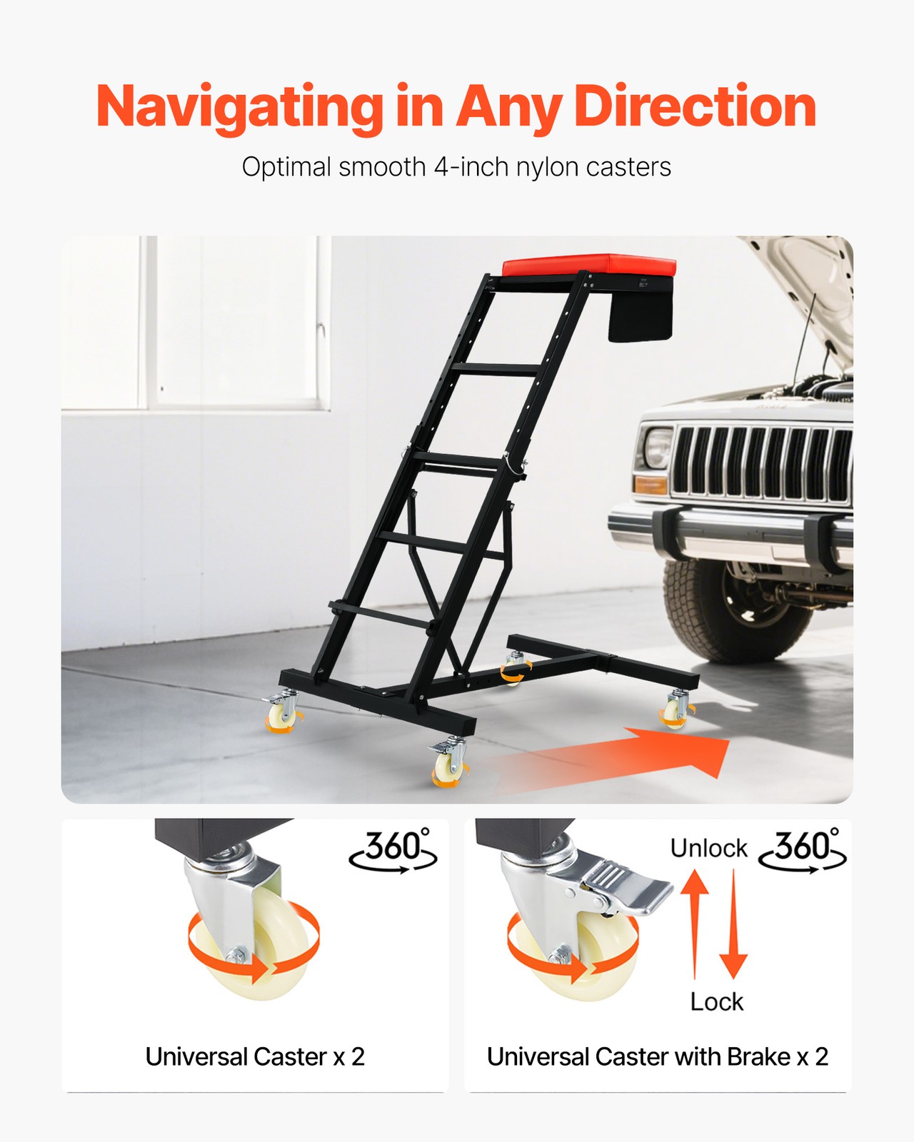 VEVOR Automotive Topside Creeper 400LBS Adjustable Height Movable with 4 Wheels - Image 5