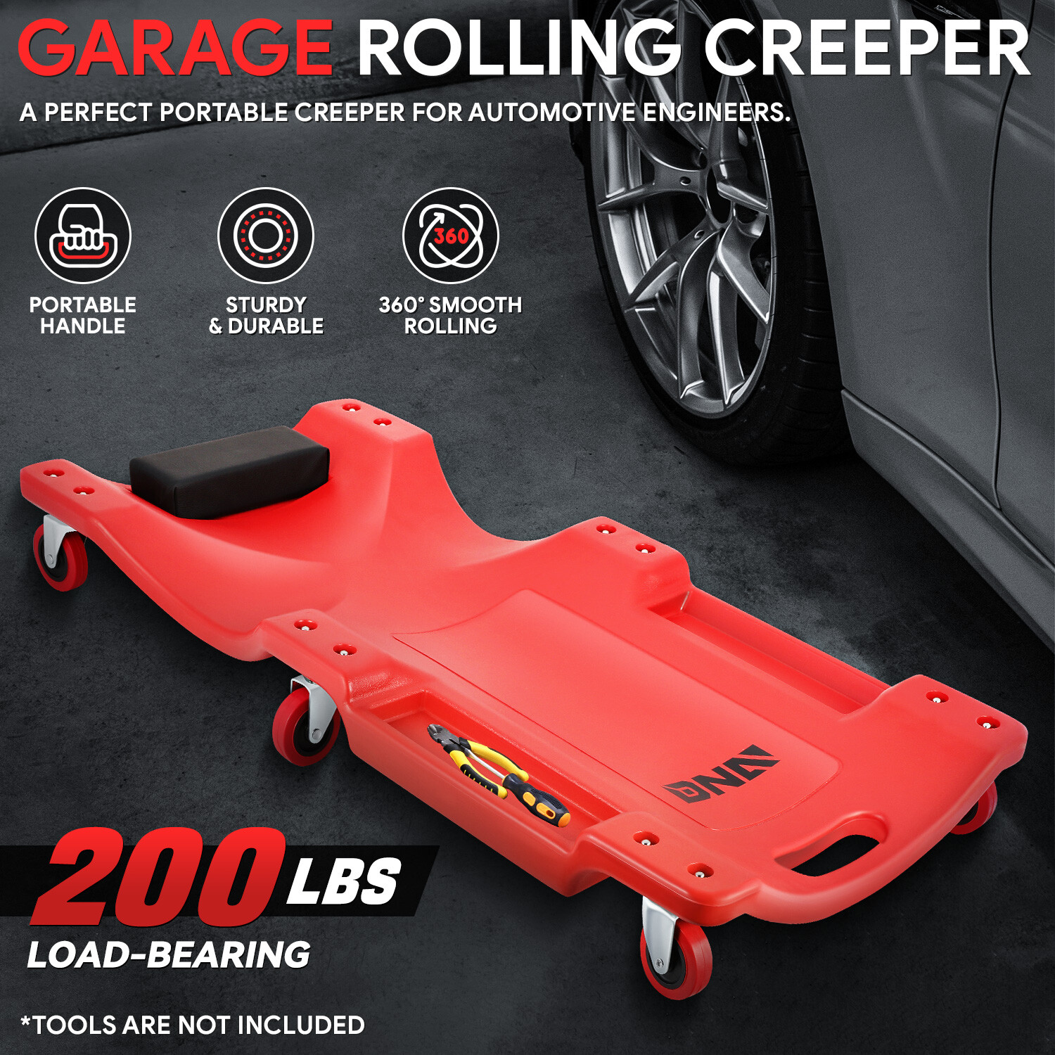 36"L X 17"W Low Profile Automotive Creeper for Garage Mechanic Rolling Under Car - Image 2