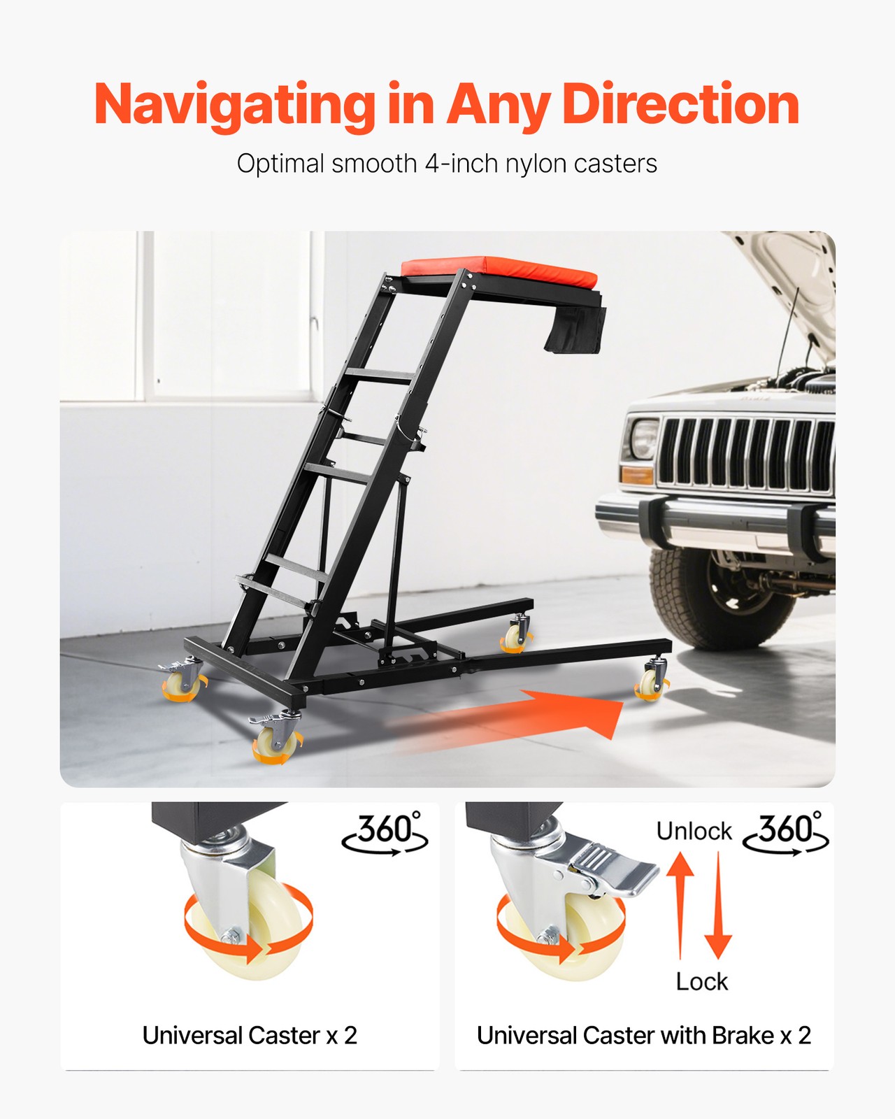 Automotive Topside Creeper 400LBS Adjustable Height Movable with 4 Wheels - Image 5