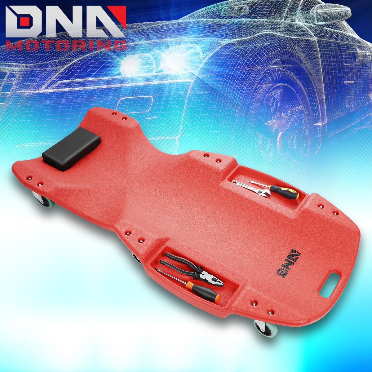 47" Low Profile Roller Mechanic Repair Automotive Creeper Red w/Padded Headrest