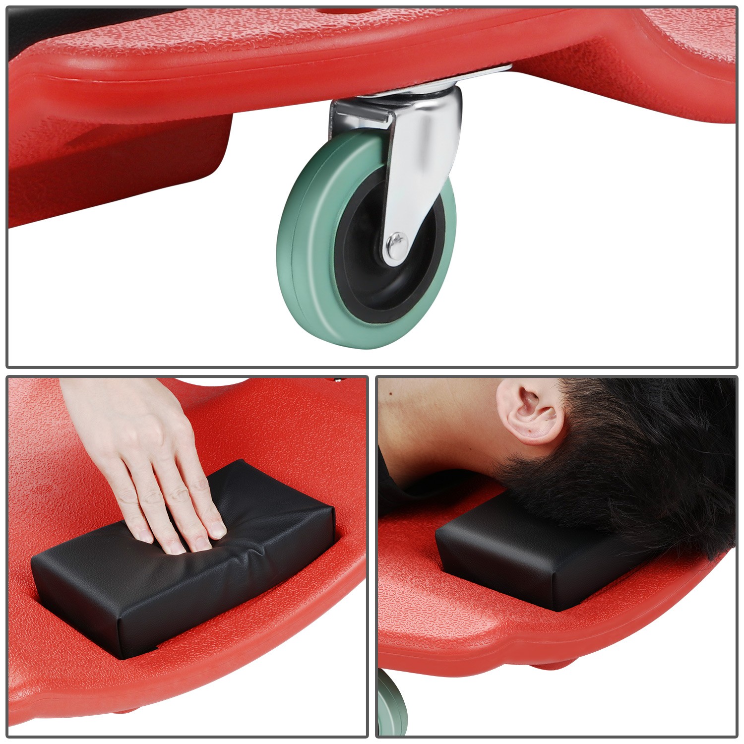 47" Low Profile Roller Mechanic Repair Automotive Creeper Red w/Padded Headrest - Image 5
