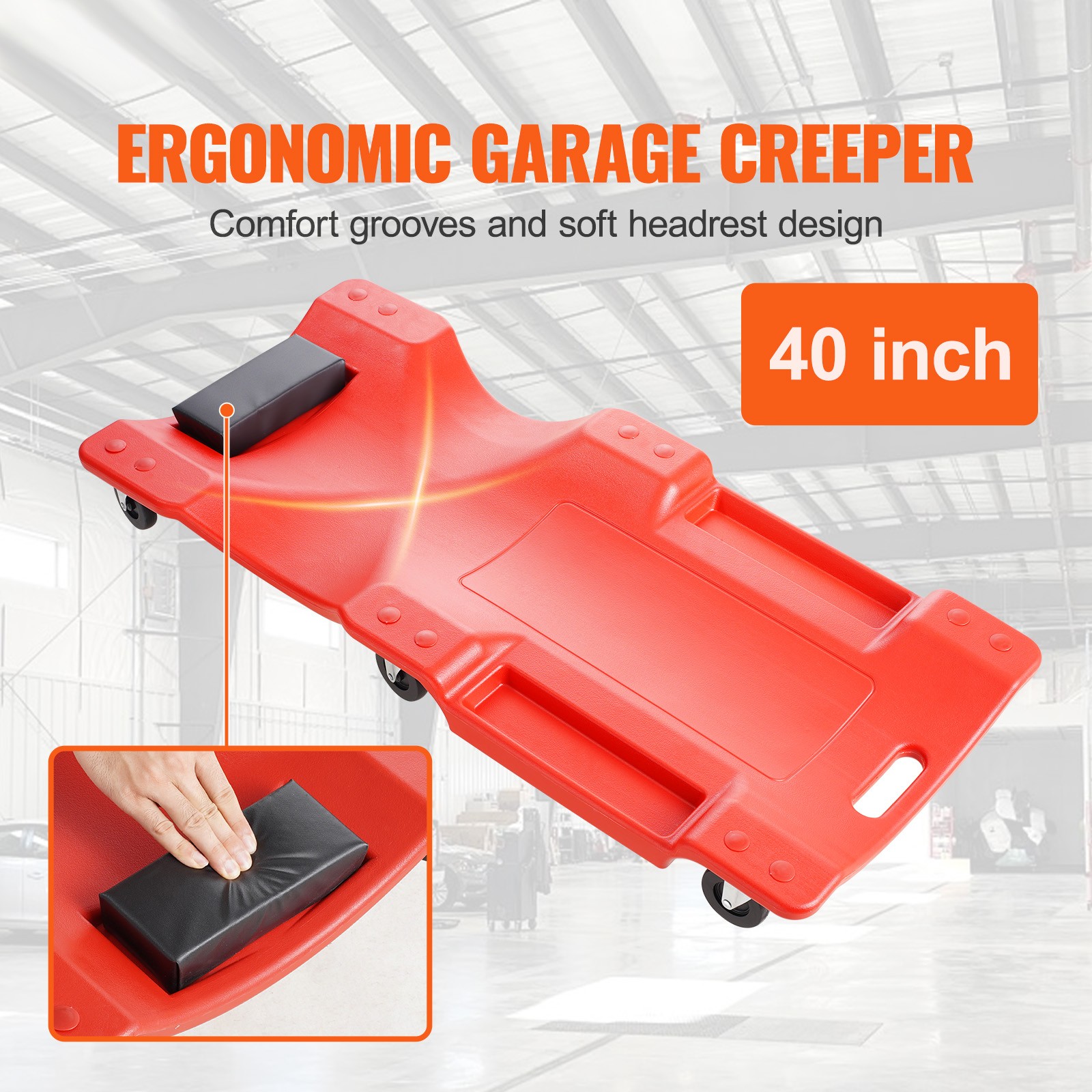 40 in Mechanic Plastic Creeper Automotive Rolling Garage 350 lbs HDPE - Image 2