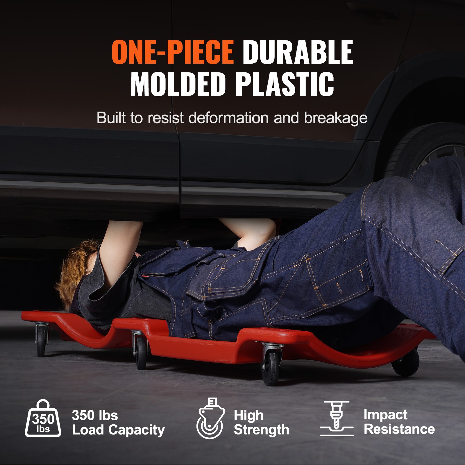 40 in Mechanic Plastic Creeper Automotive Rolling Garage 350 lbs HDPE - Image 3