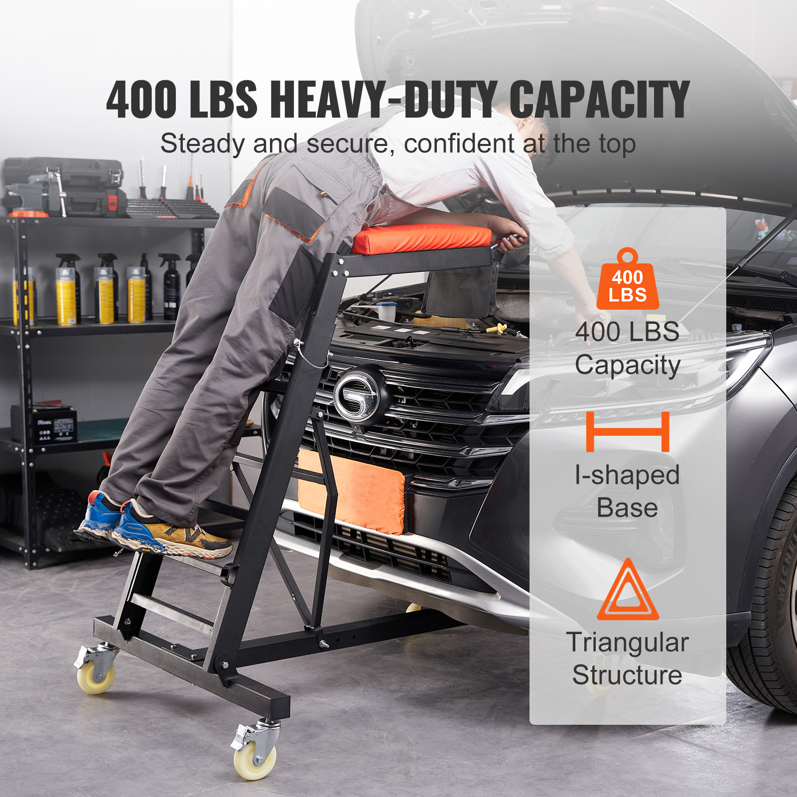 Automotive Topside Creeper 400LBS Adjustable Height Movable with 4 Wheels - Image 2