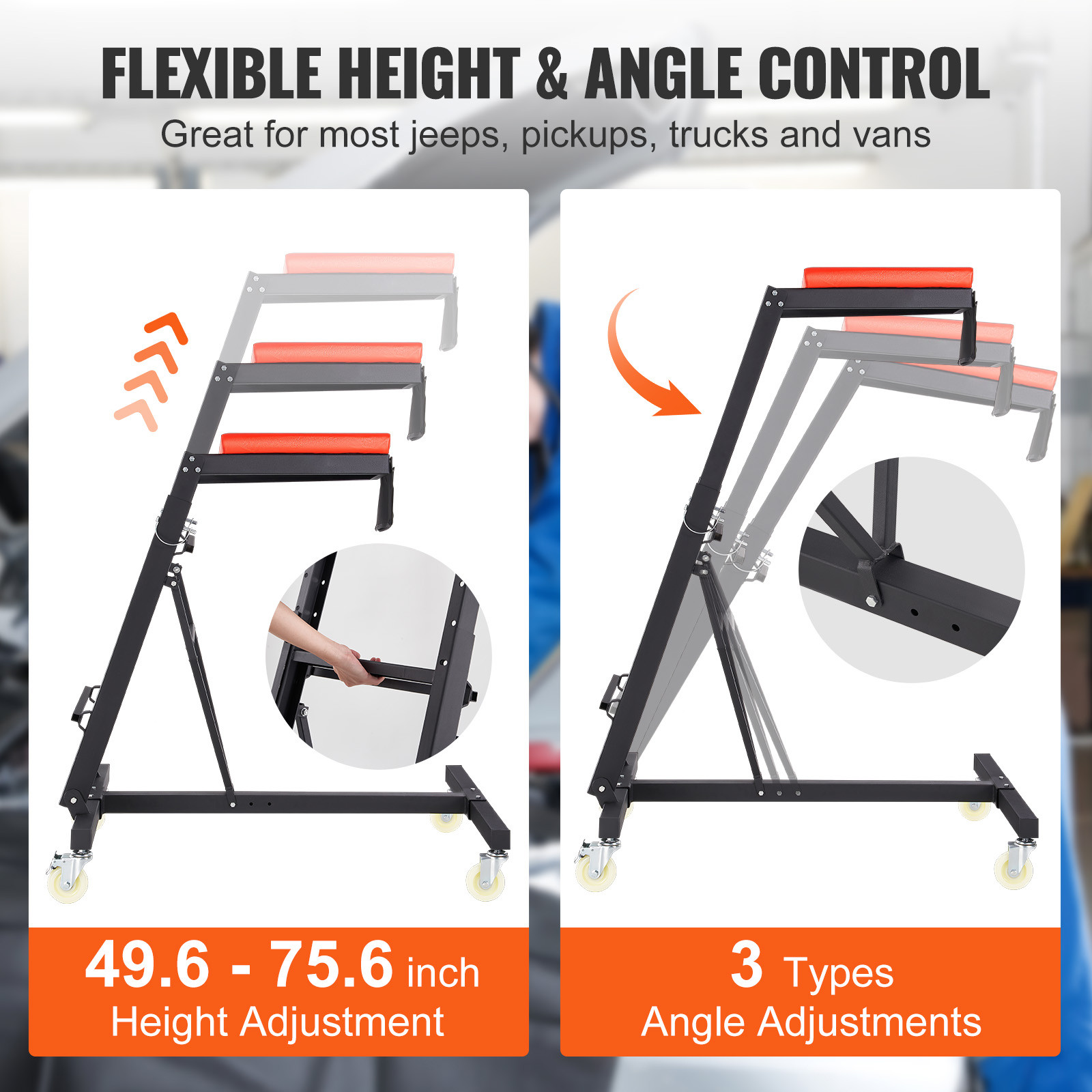 Automotive Topside Creeper 400LBS Adjustable Height Movable with 4 Wheels - Image 3