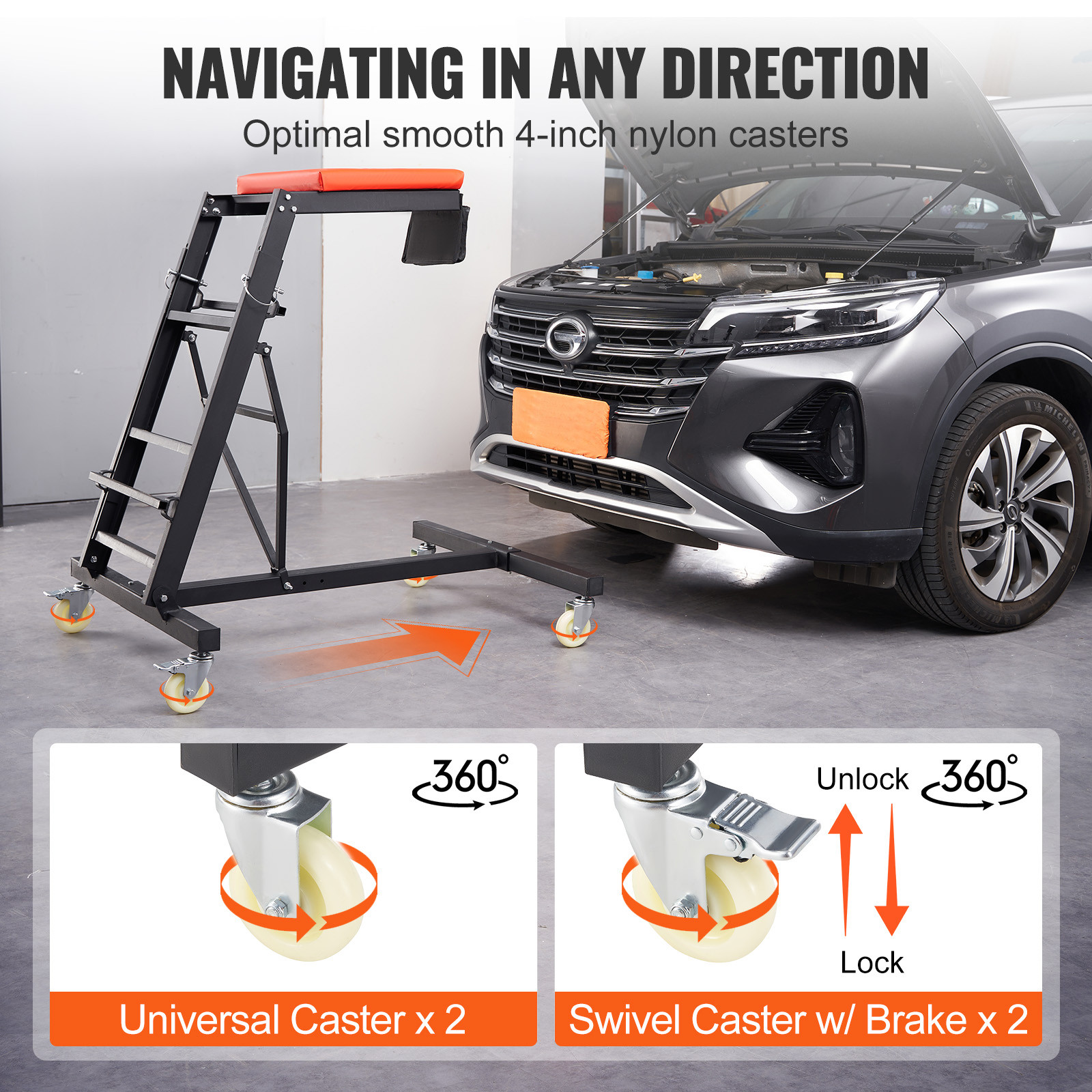 Automotive Topside Creeper 400LBS Adjustable Height Movable with 4 Wheels - Image 5