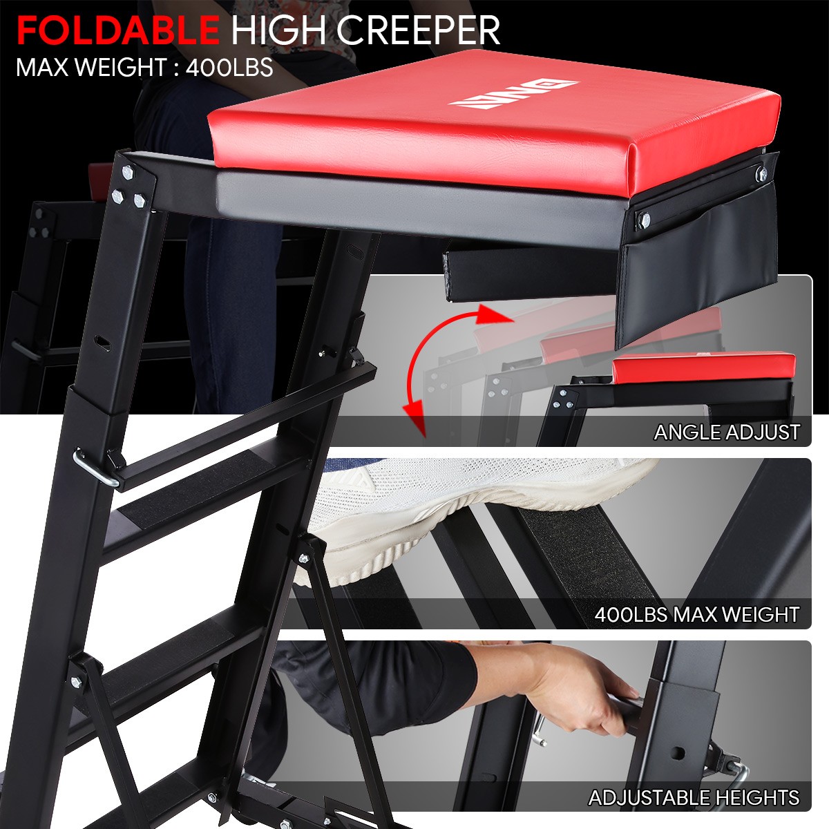 45 to 66 in Adjustable Height Foldable Automotive Engine Topside Rolling Creeper - Image 3
