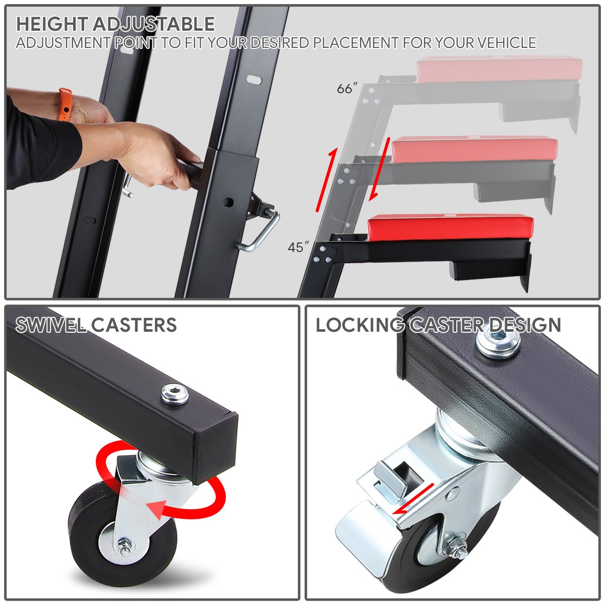 45 to 66 in Adjustable Height Foldable Automotive Engine Topside Rolling Creeper - Image 4