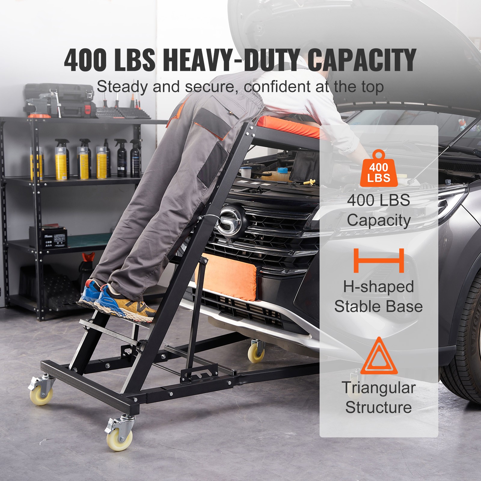 Automotive Topside Creeper 400LBS Adjustable Height Movable with 4 Wheels - Image 2