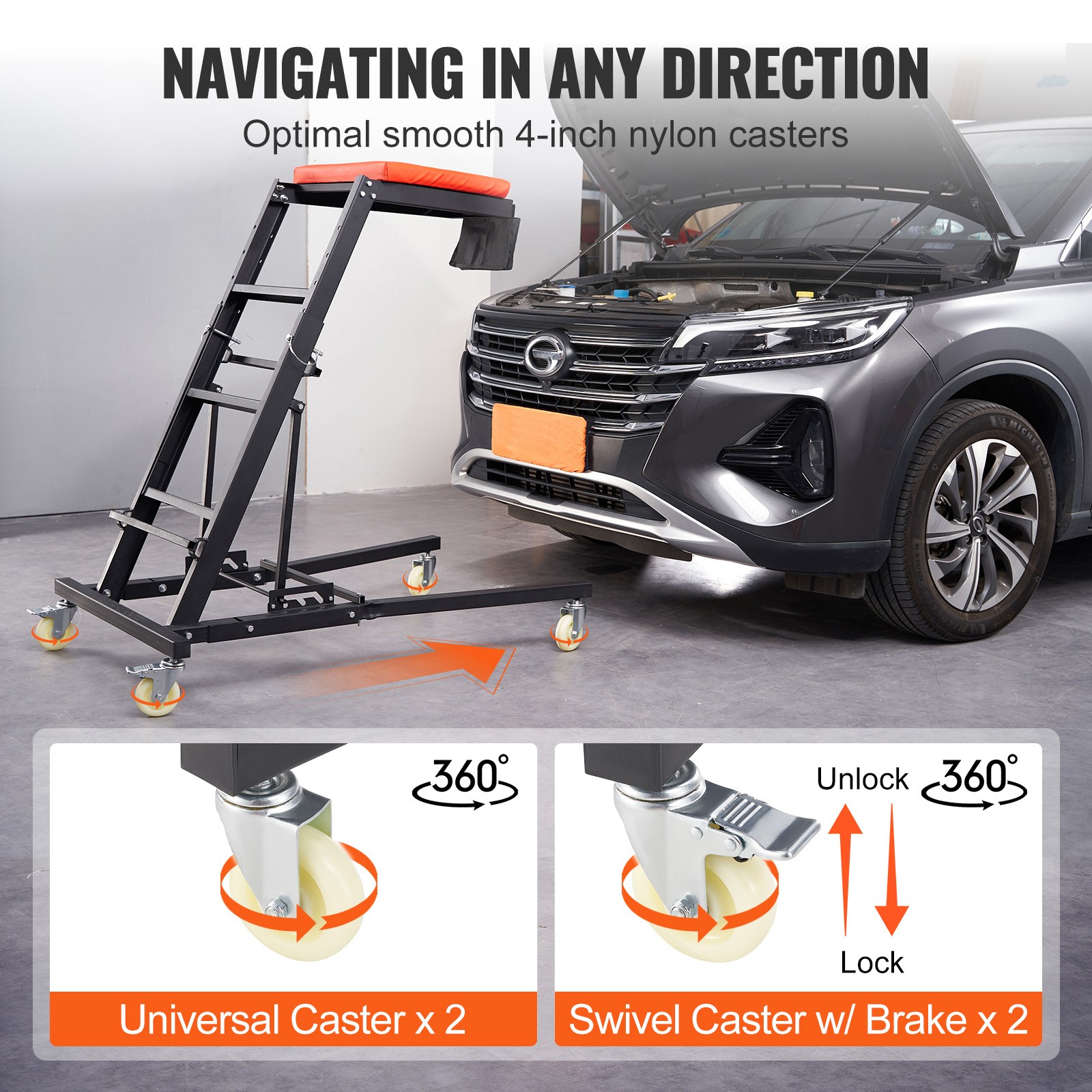 Automotive Topside Creeper 400LBS Adjustable Height Movable with 4 Wheels - Image 5