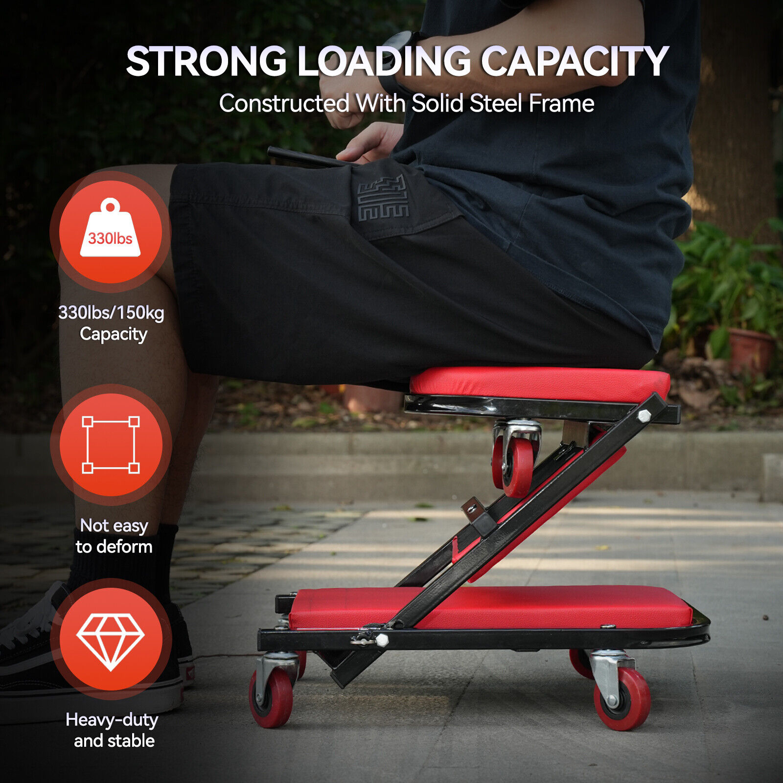 36'' Z Folding Mechanic Under Car Creeper Rolling Garage Stool Chair Roller Seat - Image 3
