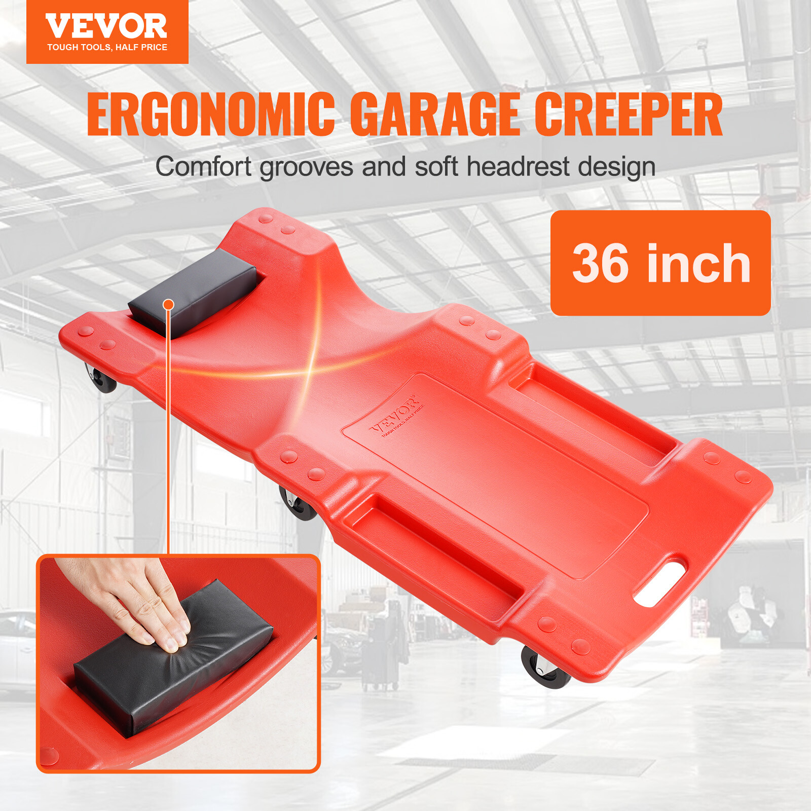 VEVOR 36 in Mechanic Plastic Creeper Automotive Rolling Garage 350 lbs HDPE - Image 2