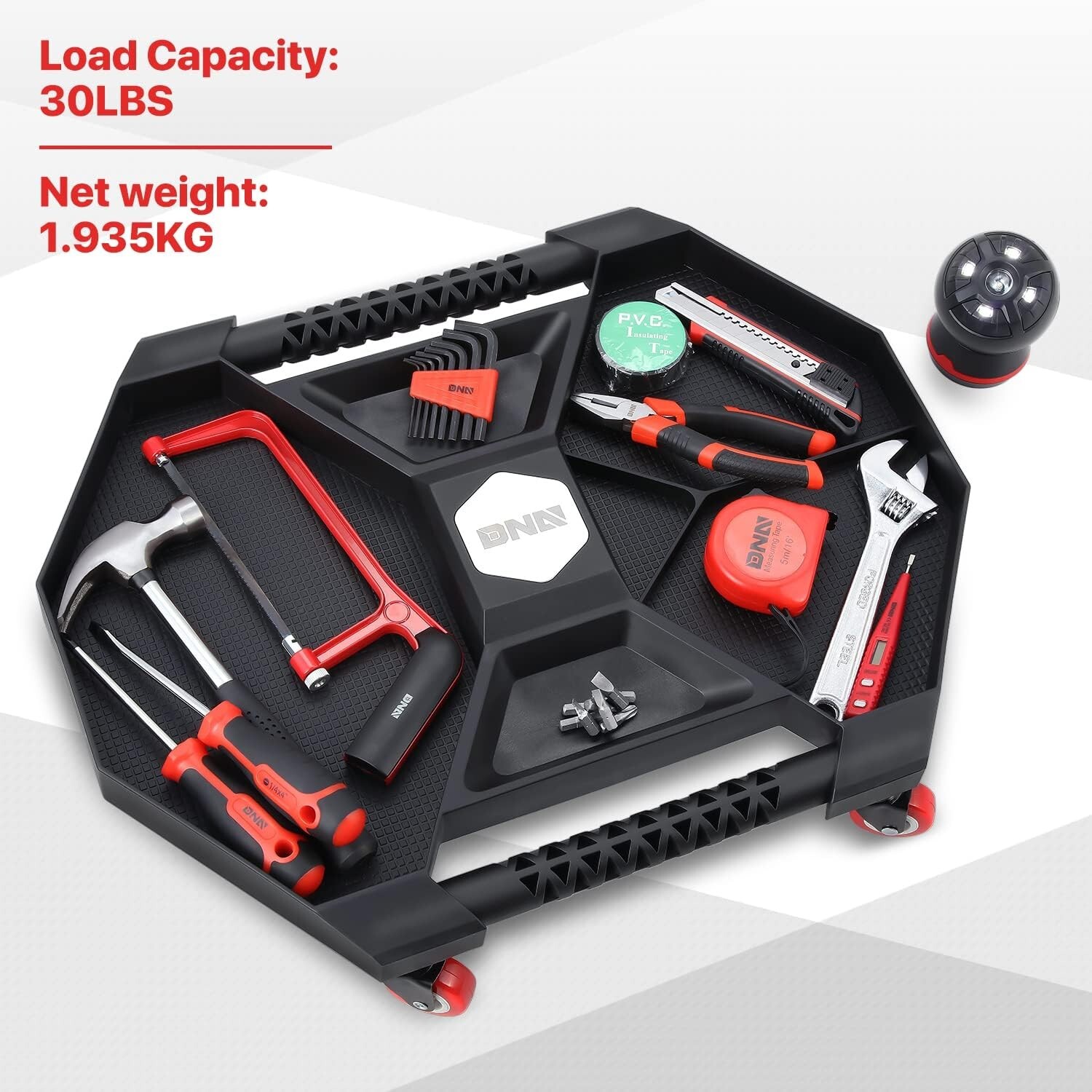 DNA Motoring 21"x 15"x 4.5" Mechanic Automotive Rolling Tool Tray Creeper w/Lamp - Image 4