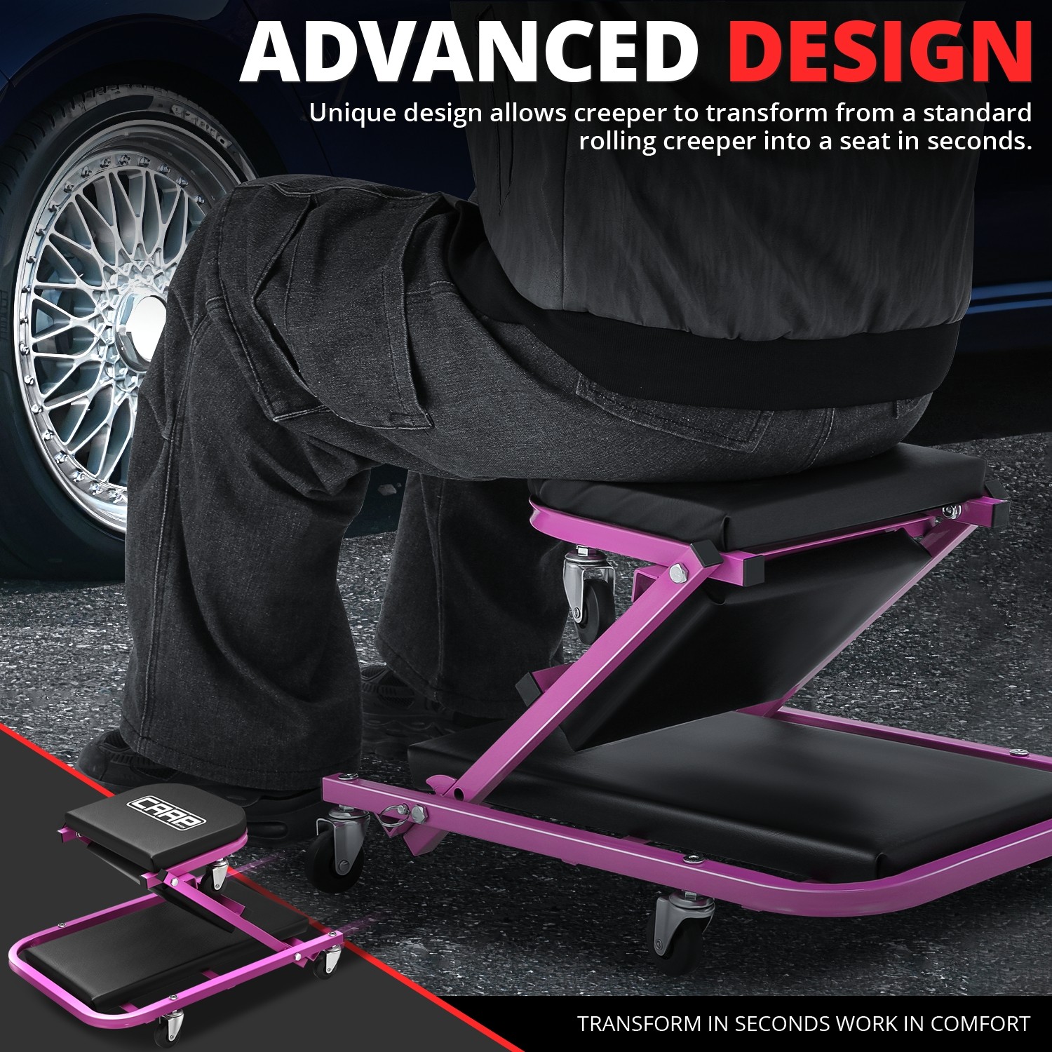 40" Folding Automotive Creeper for Garage Mechanic Rolling Under Car Purple - Image 3