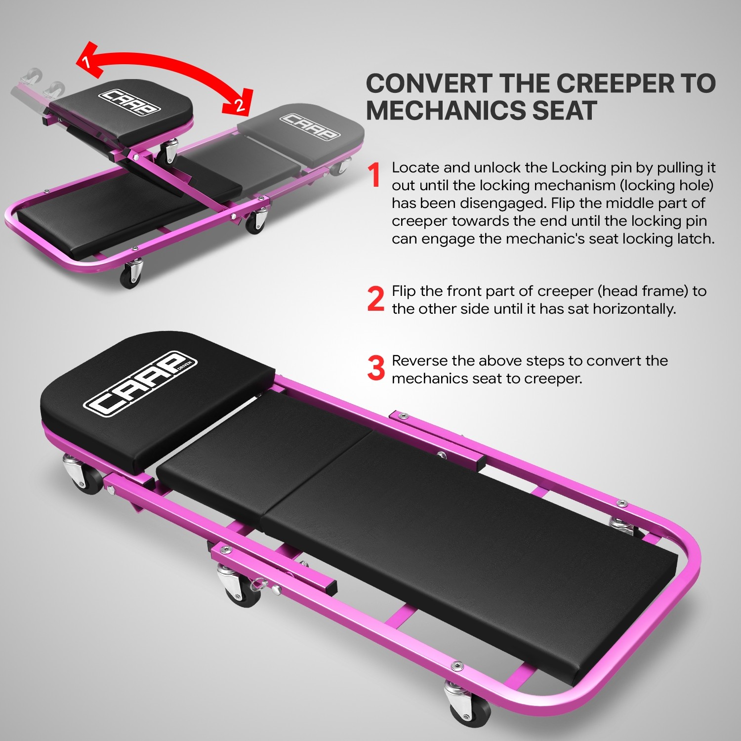 40" Folding Automotive Creeper for Garage Mechanic Rolling Under Car Purple - Image 4