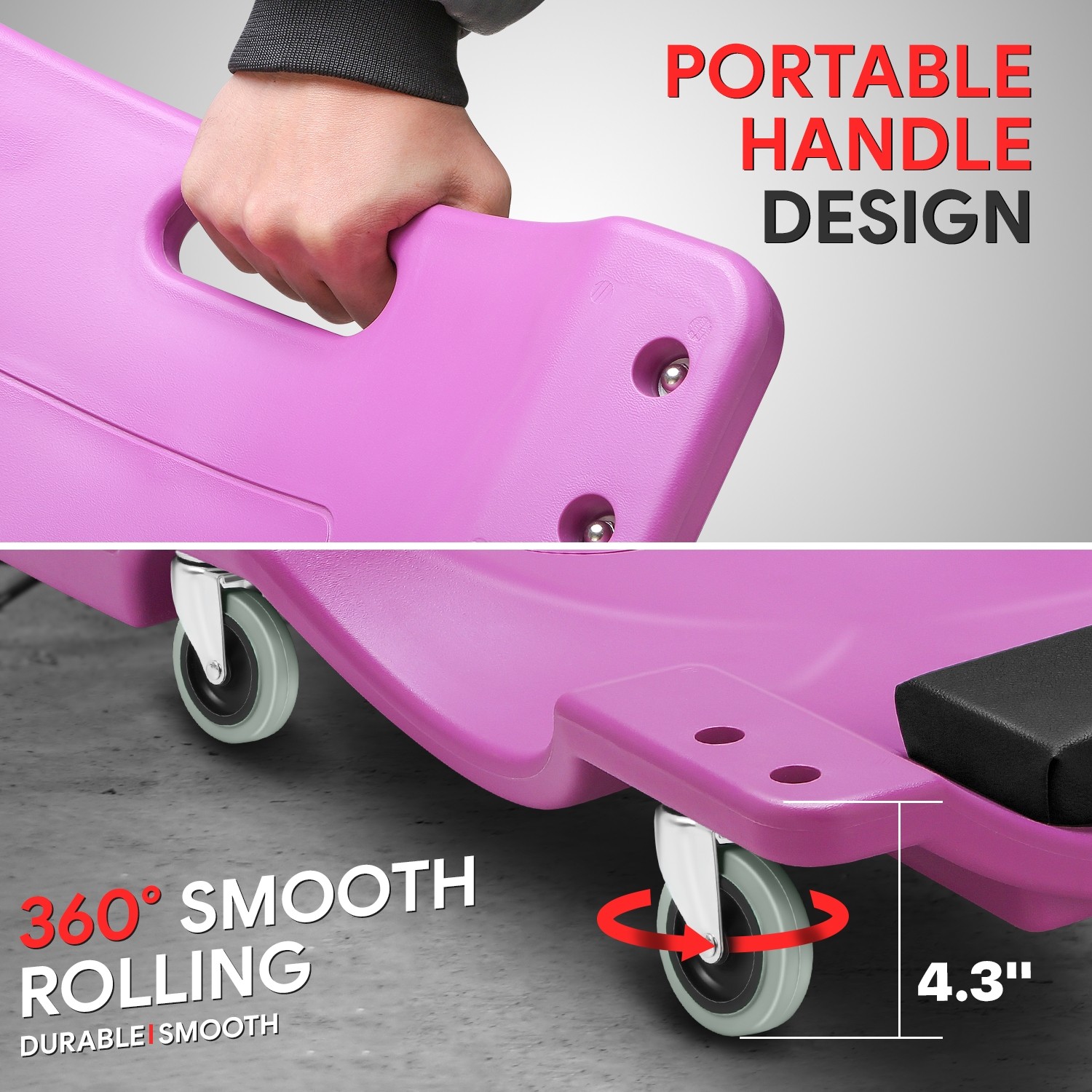 40"X 18.5" 200Lbs Purple Mechanic Blow Molded Ergonomic HDPE Automotive Creeper - Image 3