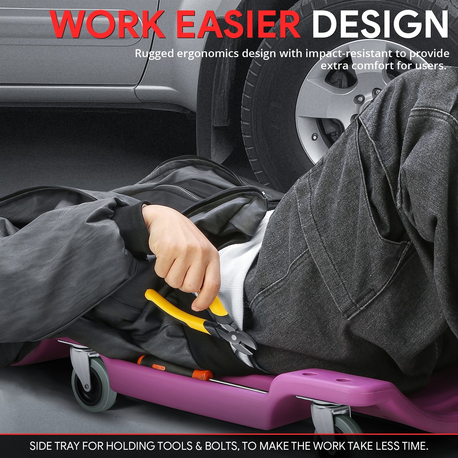 40"X 18.5" 200Lbs Purple Mechanic Blow Molded Ergonomic HDPE Automotive Creeper - Image 4