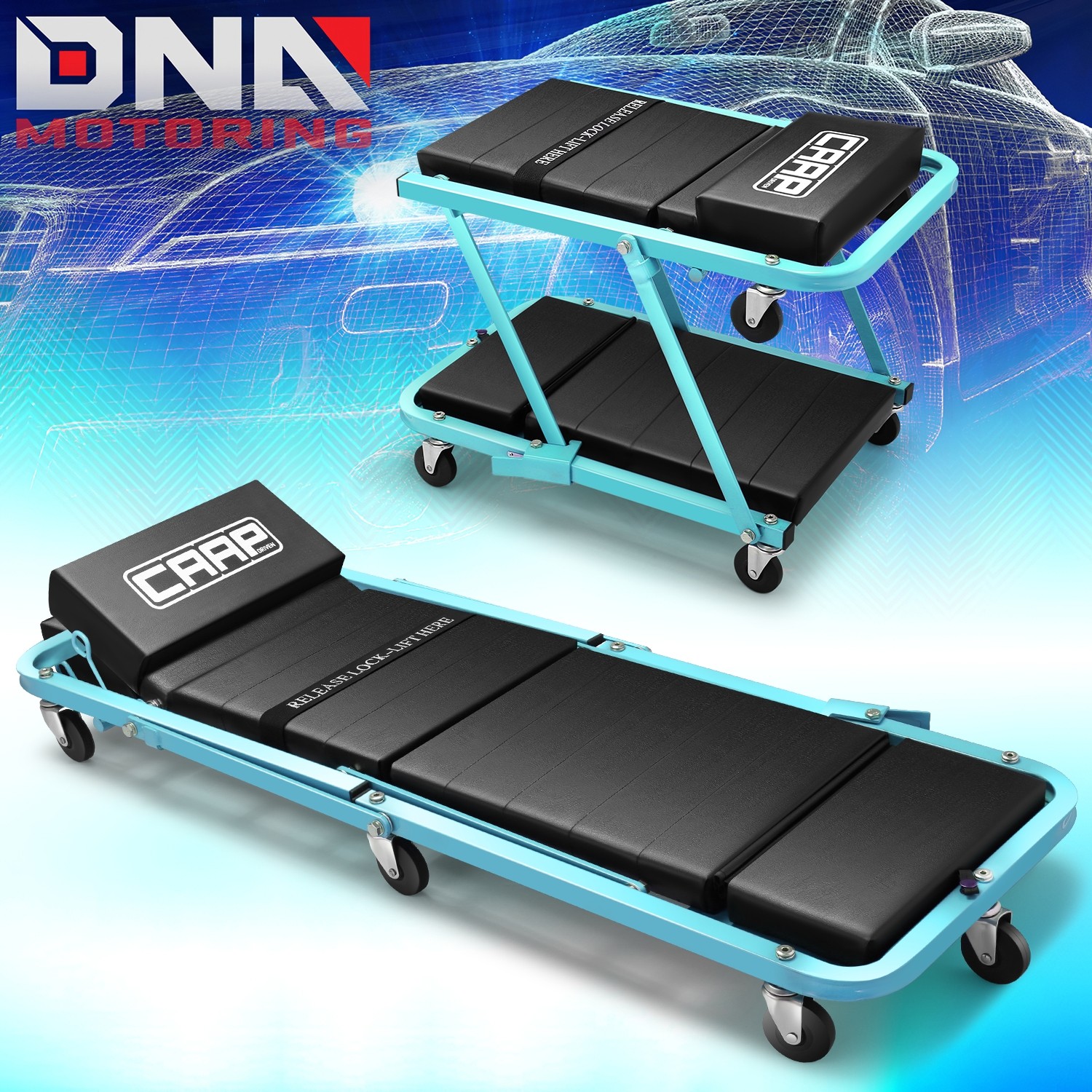 48" Folding Automotive Creeper for Garage Mechanic Rolling Under Car Sky Blue