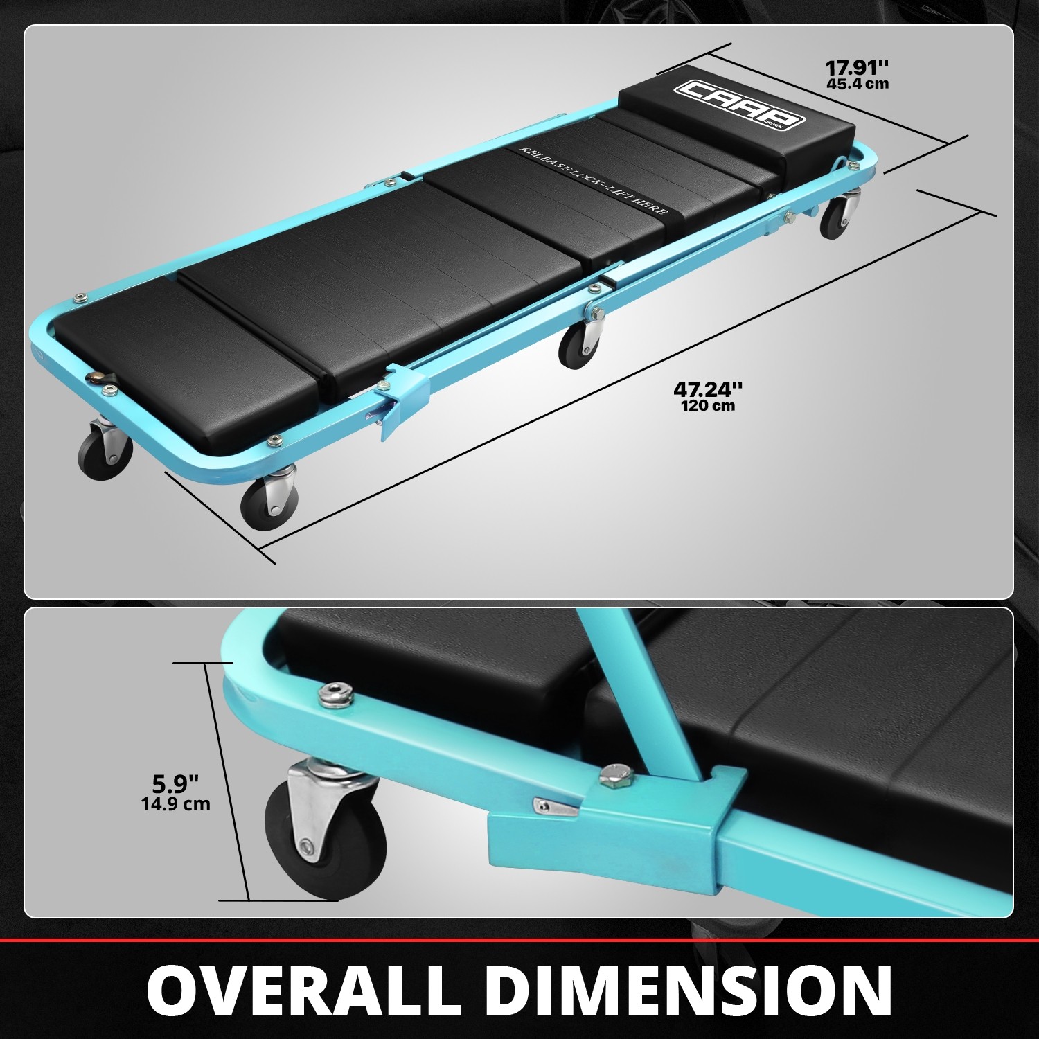 48" Folding Automotive Creeper for Garage Mechanic Rolling Under Car Sky Blue - Image 5