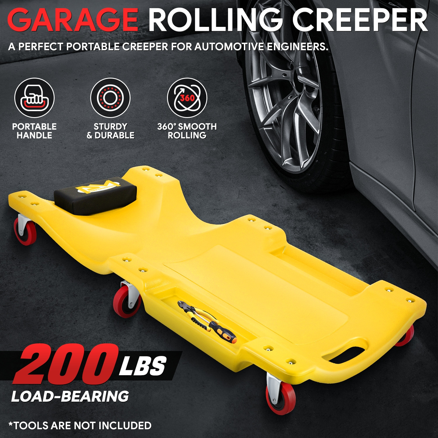 36"X17" Low Profile Automotive Creeper Garage Mechanic Rolling Under Car Yellow - Image 2
