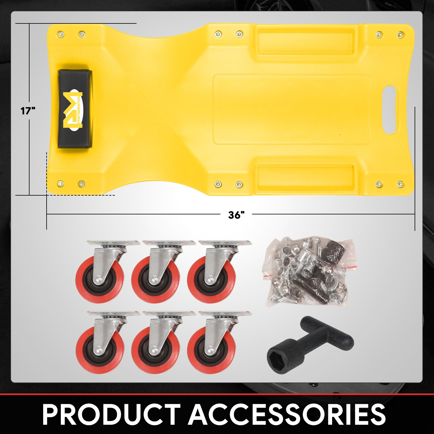 36"X17" Low Profile Automotive Creeper Garage Mechanic Rolling Under Car Yellow - Image 5