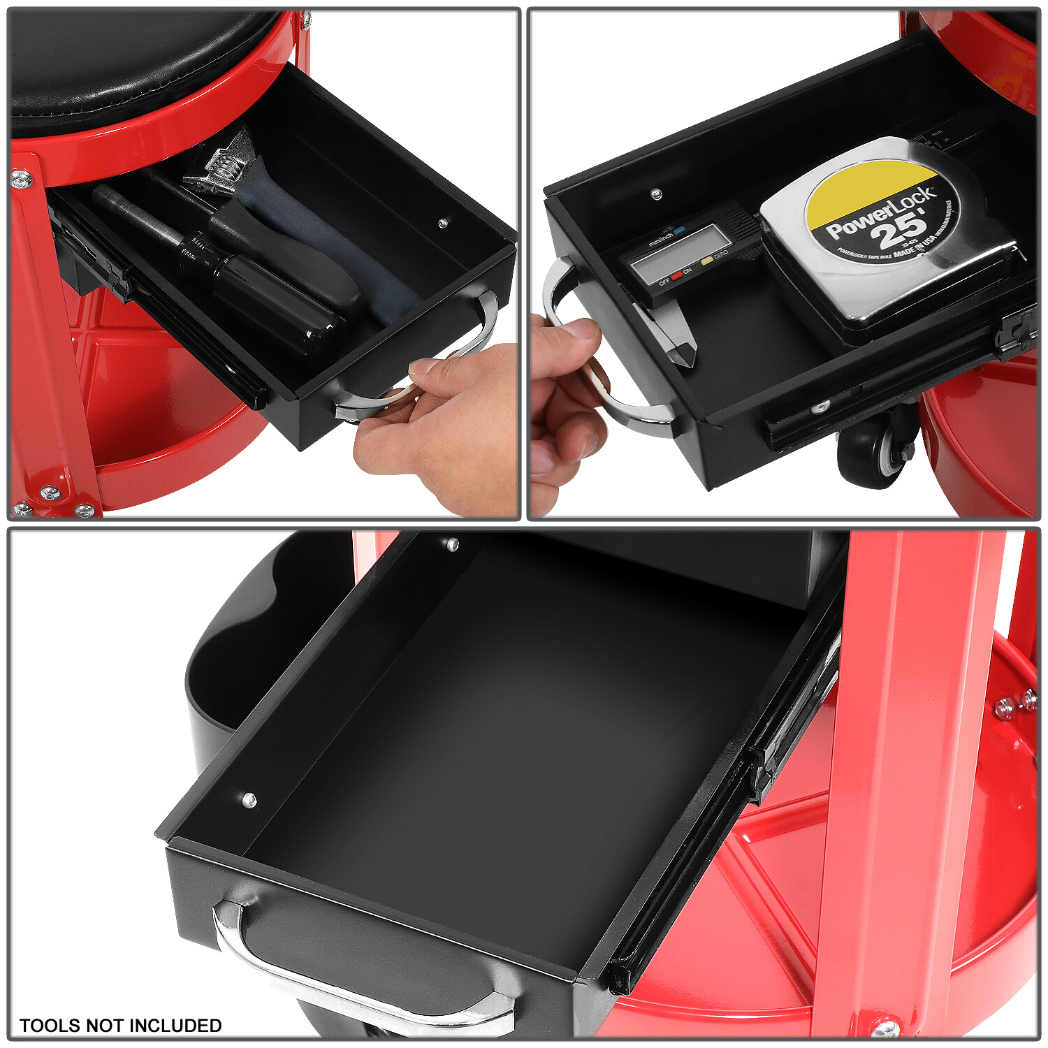 16" X 16" Automotive Car Round Mechanic Roller Seat Creeper Stool w/Tool Tray - Image 5