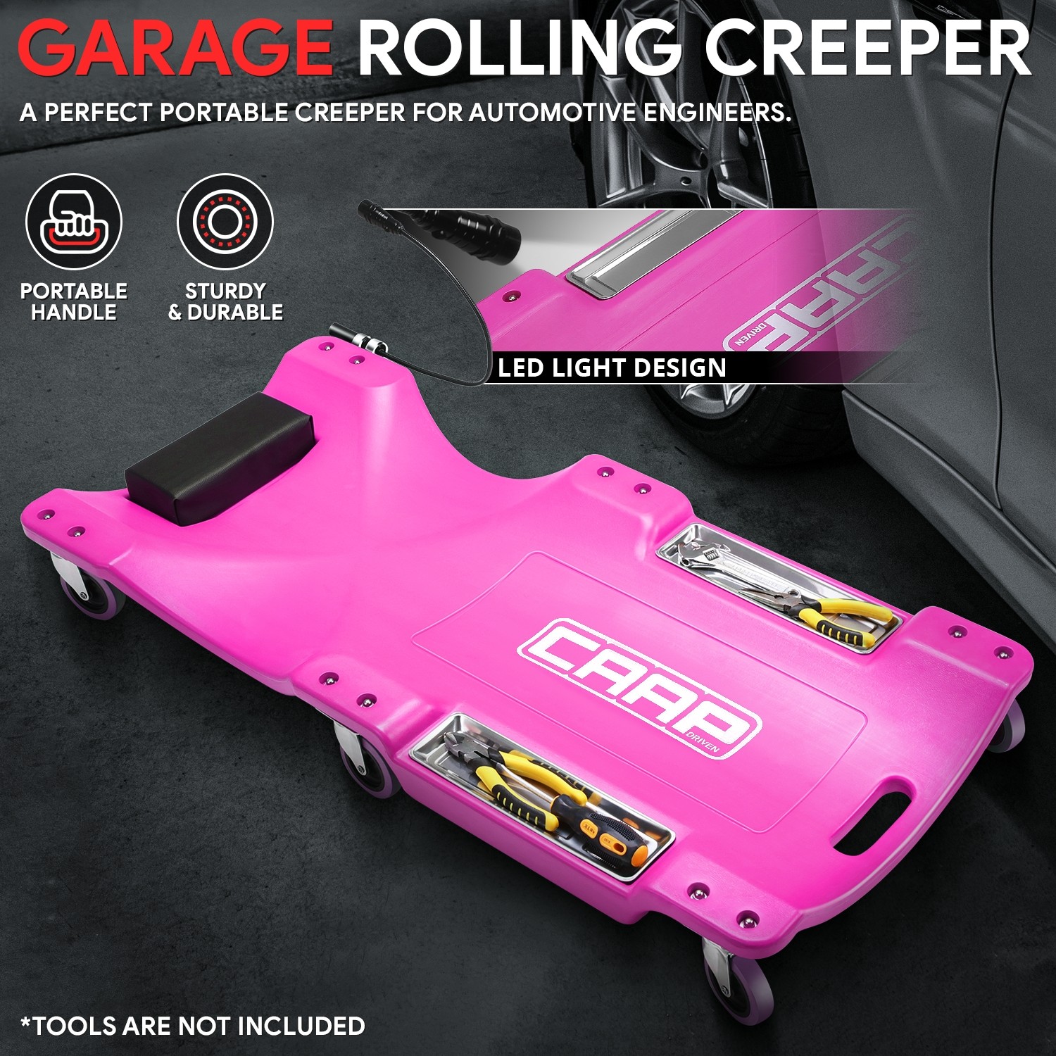 40" Automotive Creeper for Garage Mechanic Rolling Under Car w/ LED Light Purple - Image 2