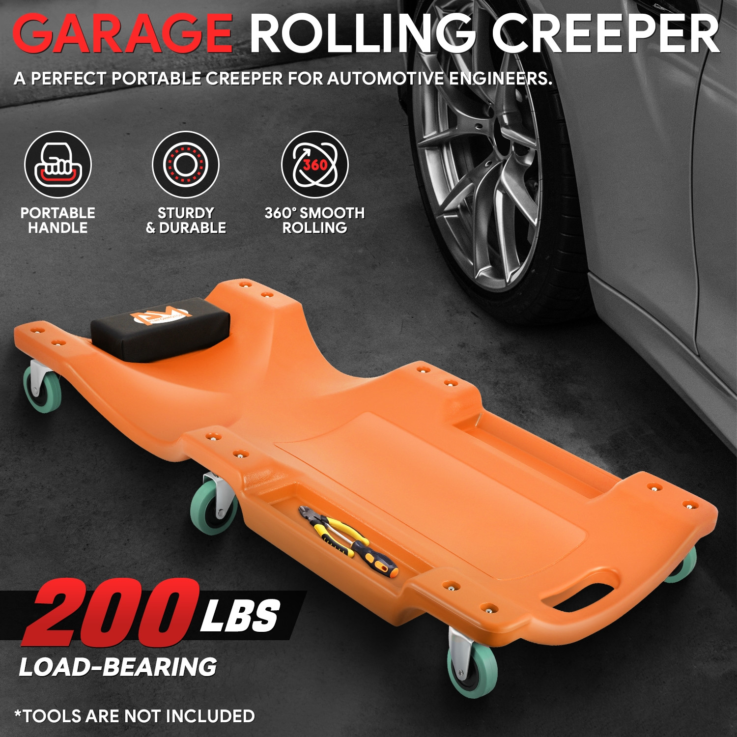 40"X17" Low Profile Automotive Creeper Garage Mechanic Rolling Under Car Orange - Image 2