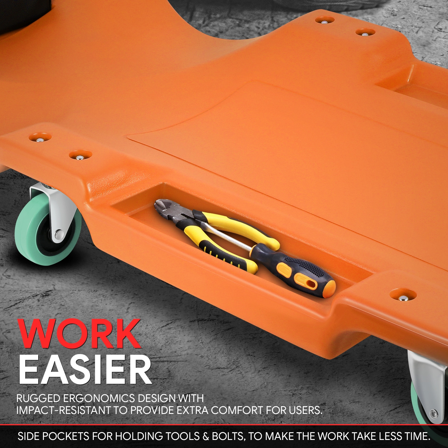 40"X17" Low Profile Automotive Creeper Garage Mechanic Rolling Under Car Orange - Image 4