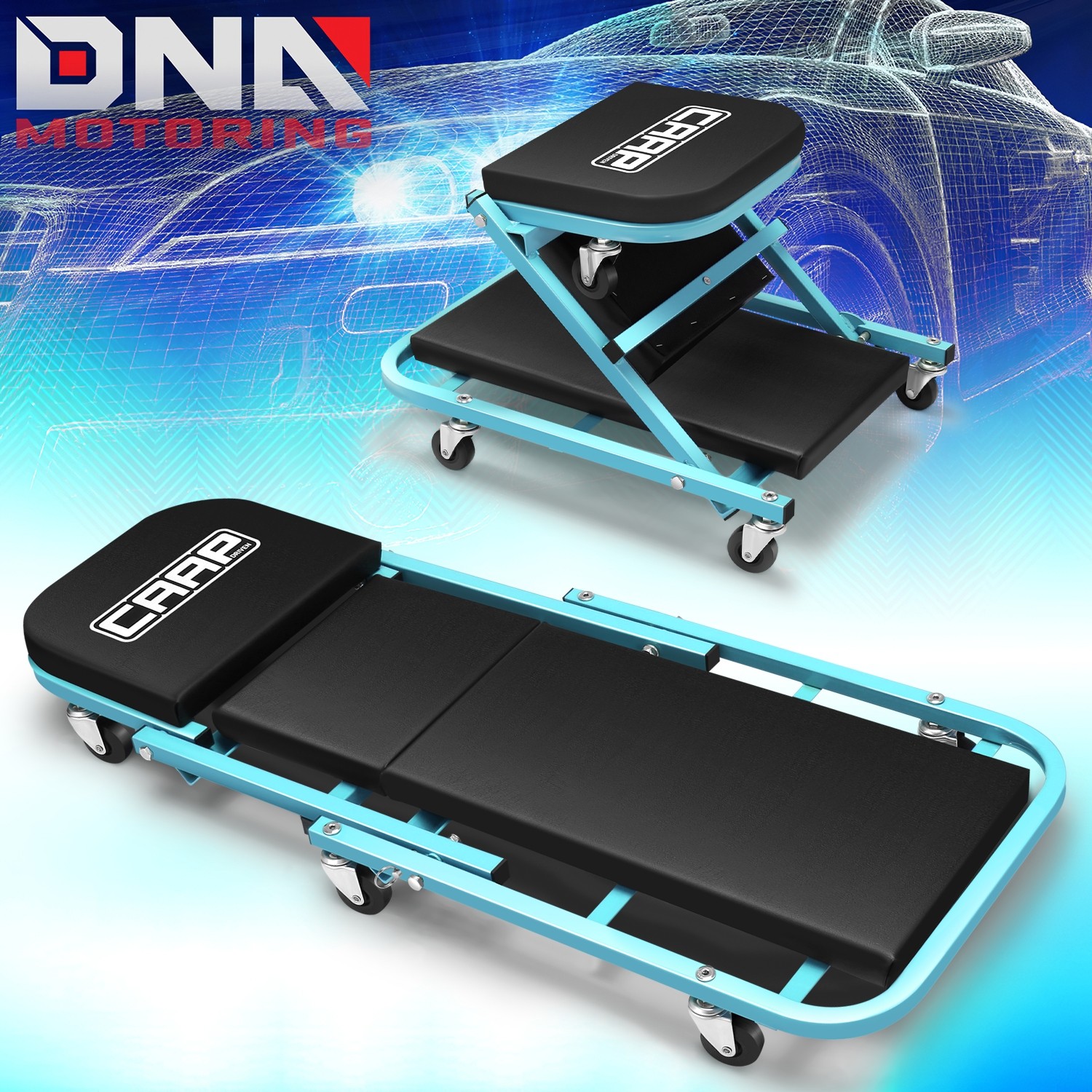 40" Folding Automotive Creeper for Garage Mechanic Rolling Under Car Sky Blue