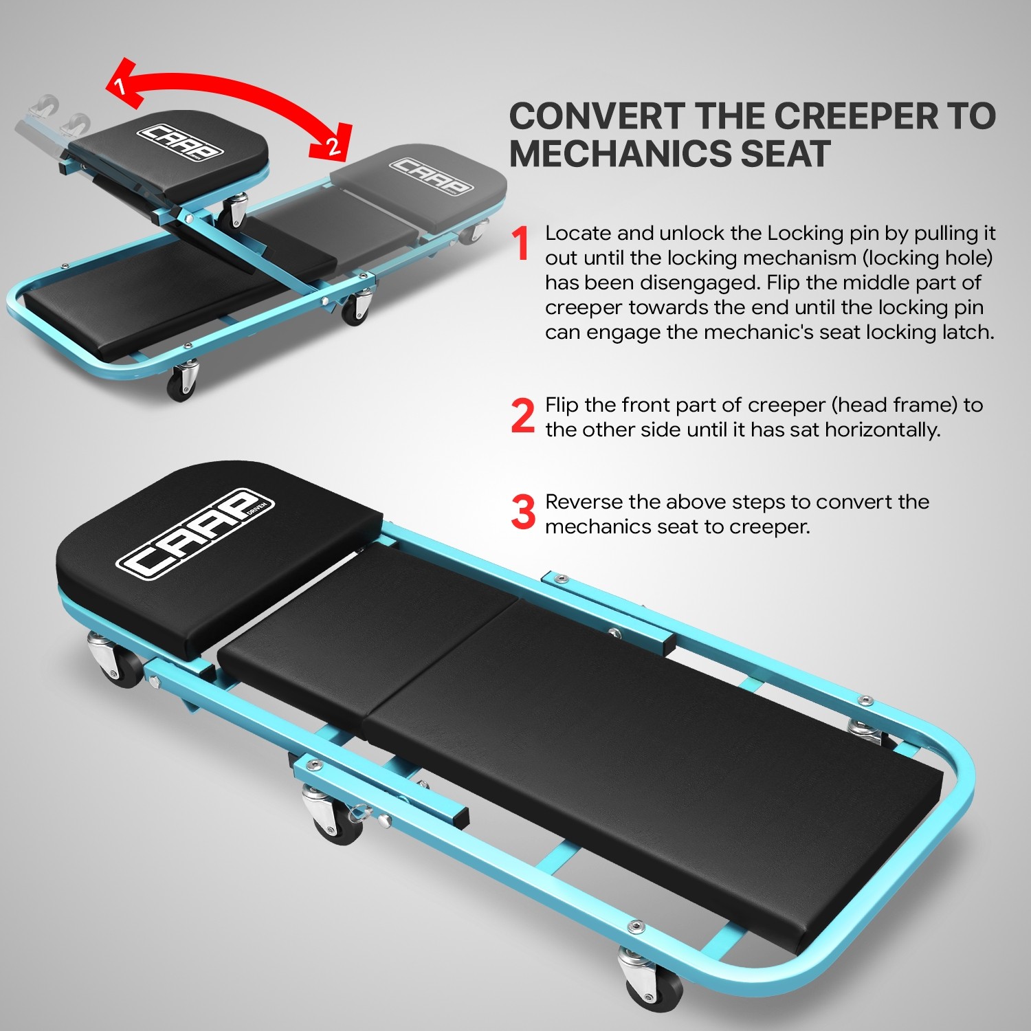 40" Folding Automotive Creeper for Garage Mechanic Rolling Under Car Sky Blue - Image 4