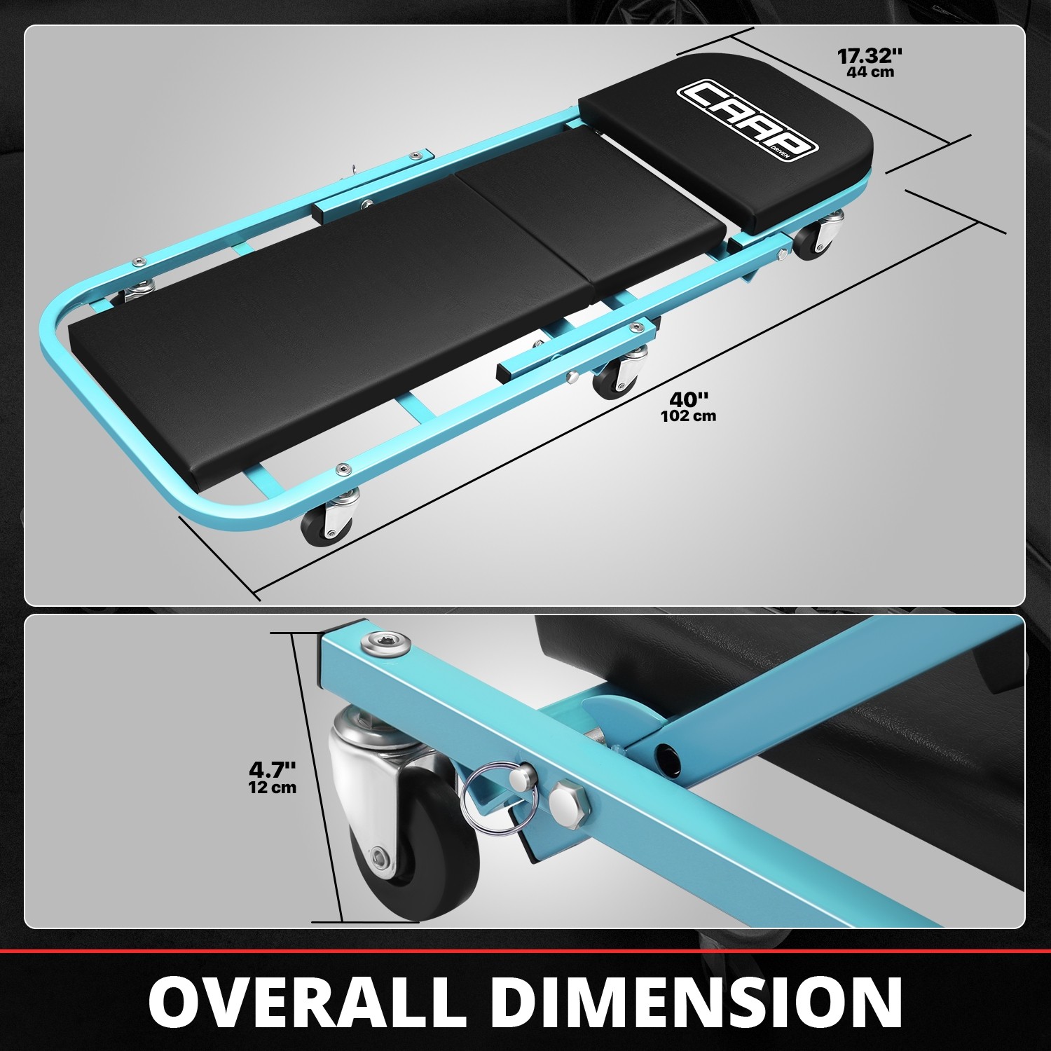 40" Folding Automotive Creeper for Garage Mechanic Rolling Under Car Sky Blue - Image 5